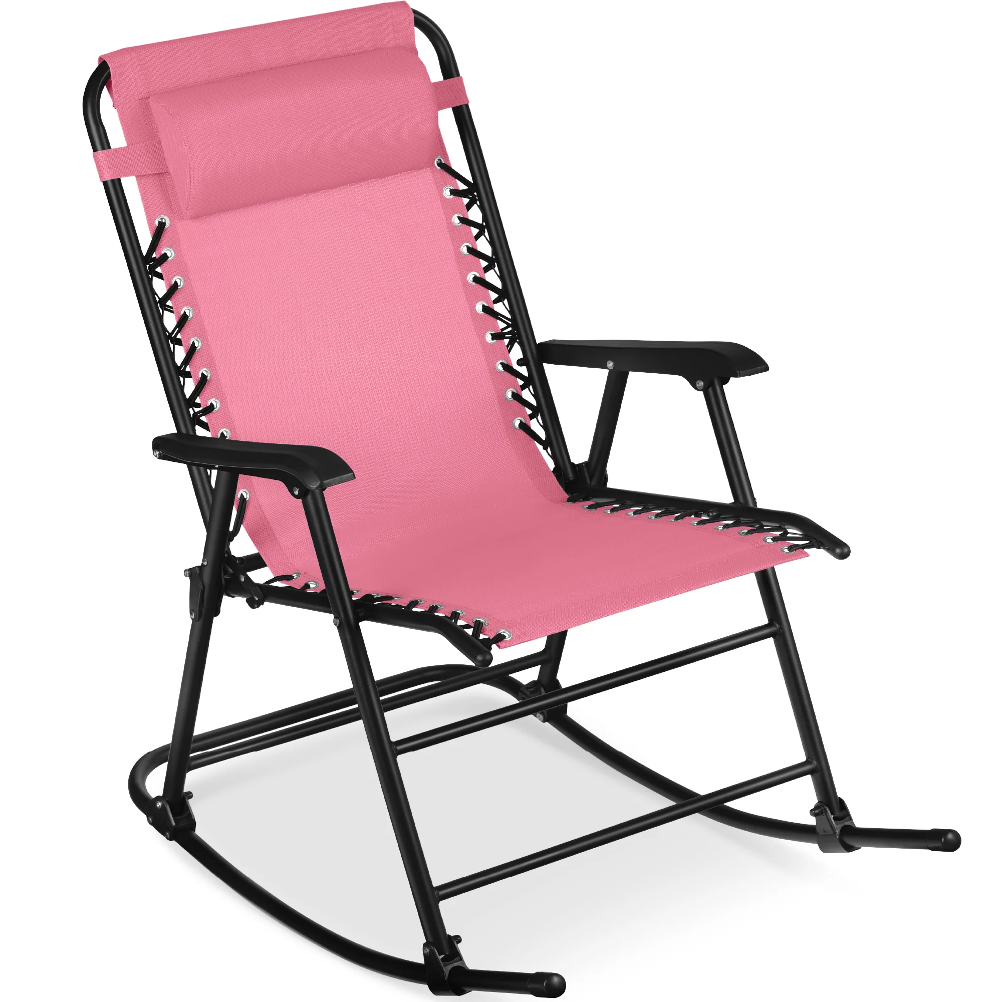 Folding Outdoor Zero Gravity Rocking Lounge Chair w/ Headrest Pillow - Image 8