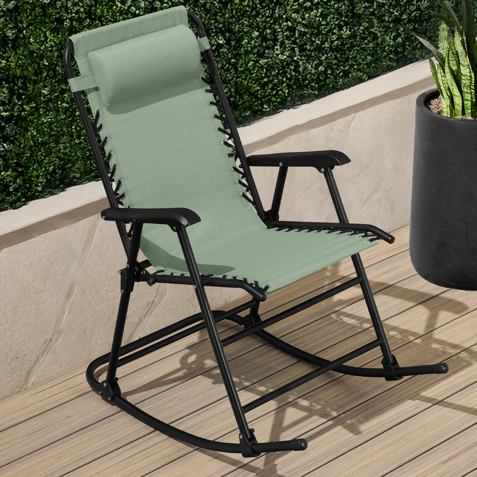 Folding Outdoor Zero Gravity Rocking Lounge Chair w/ Headrest Pillow - Image 84