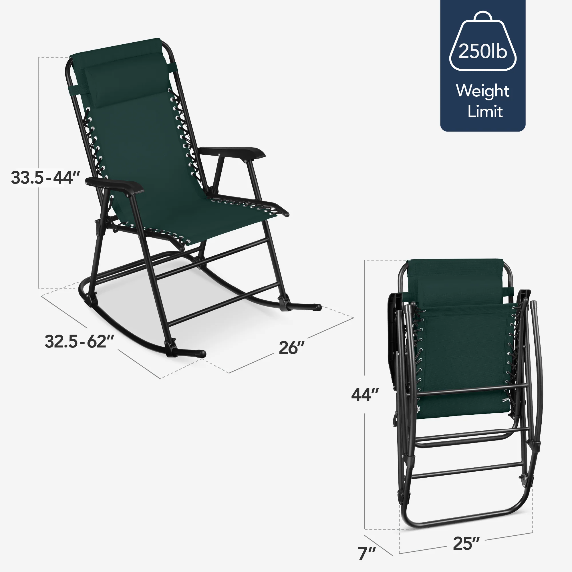 Folding Outdoor Zero Gravity Rocking Lounge Chair w/ Headrest Pillow - Image 86