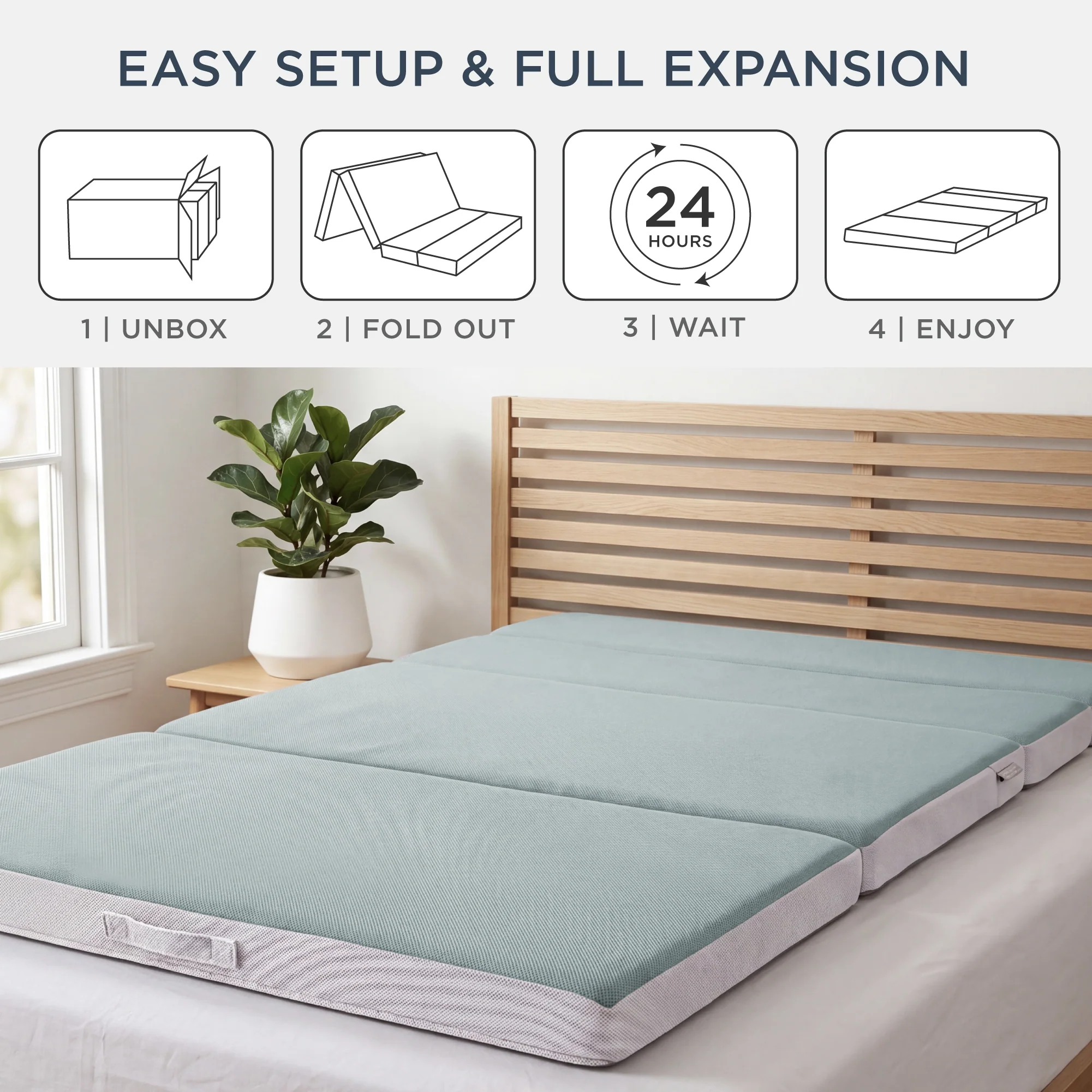 4in Portable Mattress Topper, Tri-Fold Mattress Pad - Seafoam - Image 13