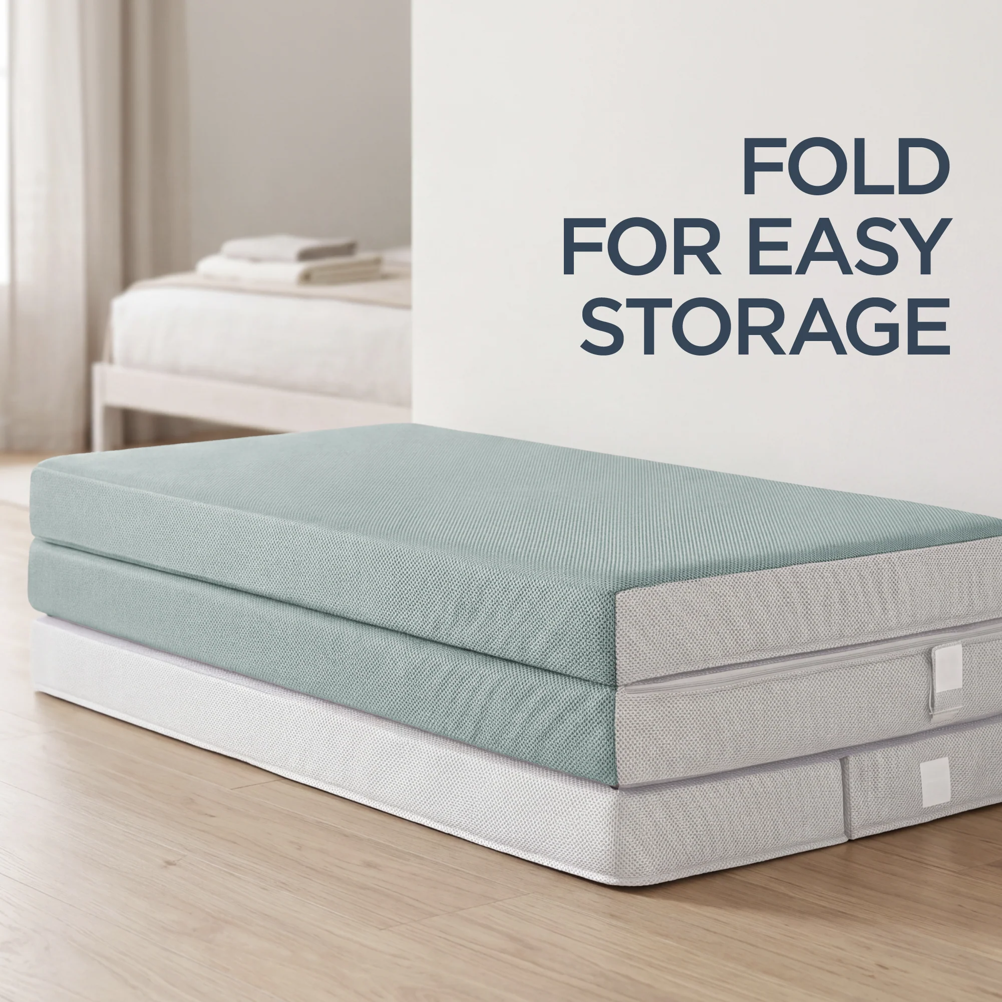 4in Portable Mattress Topper, Tri-Fold Mattress Pad - Seafoam - Image 25