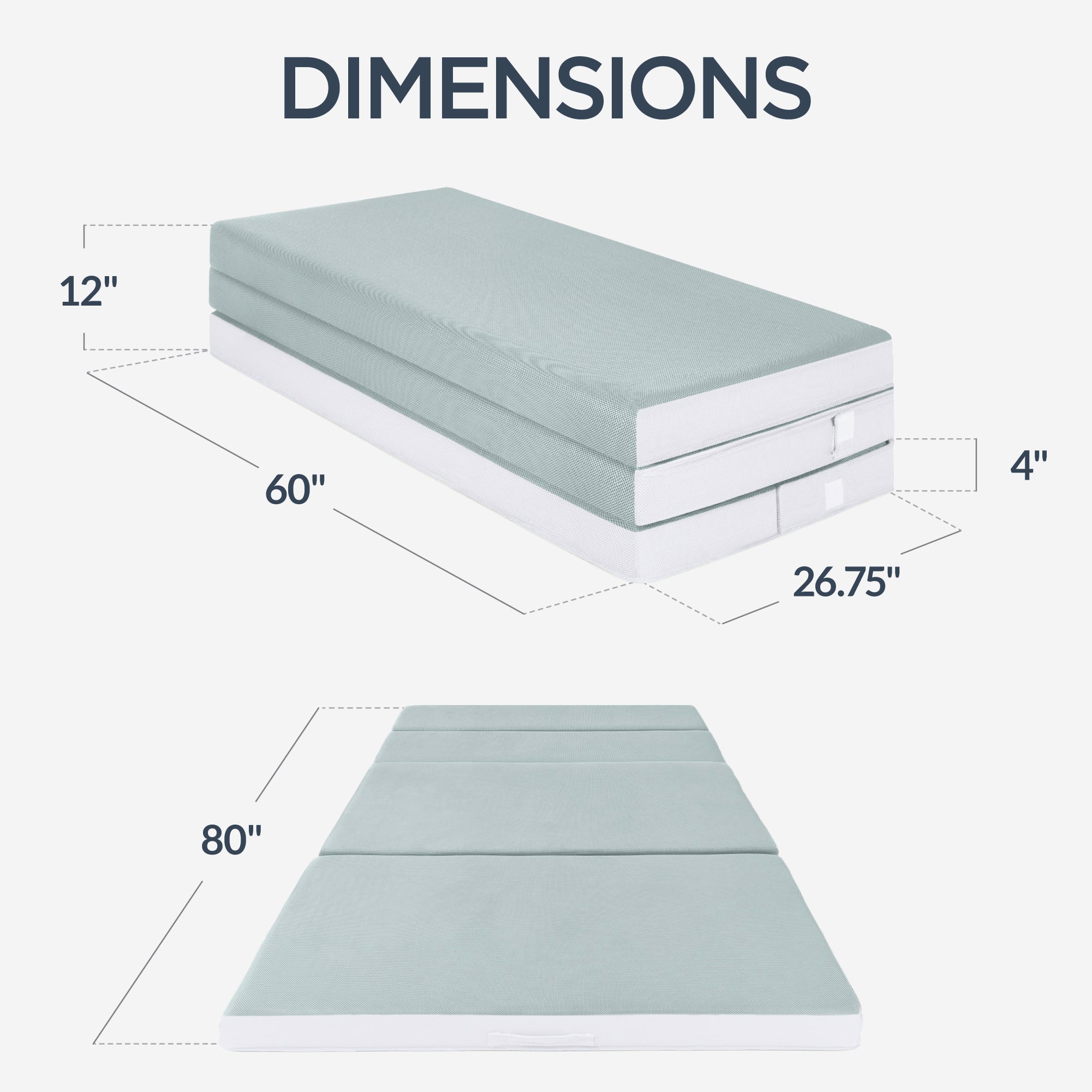 4in Portable Mattress Topper, Tri-Fold Mattress Pad - Seafoam - Image 9