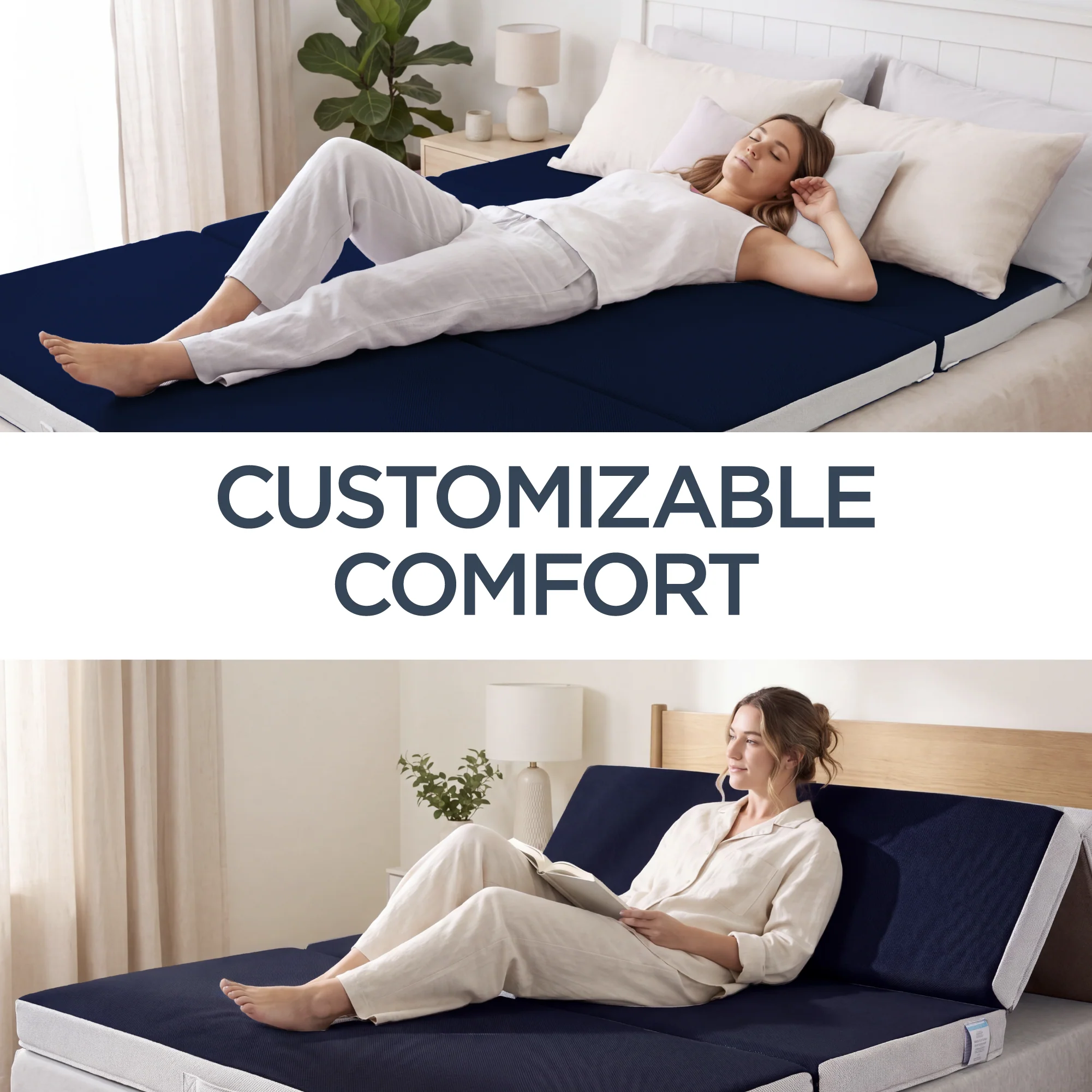 4in Portable Mattress Topper, Tri-Fold Mattress Pad - Midnight Blue - Image 17