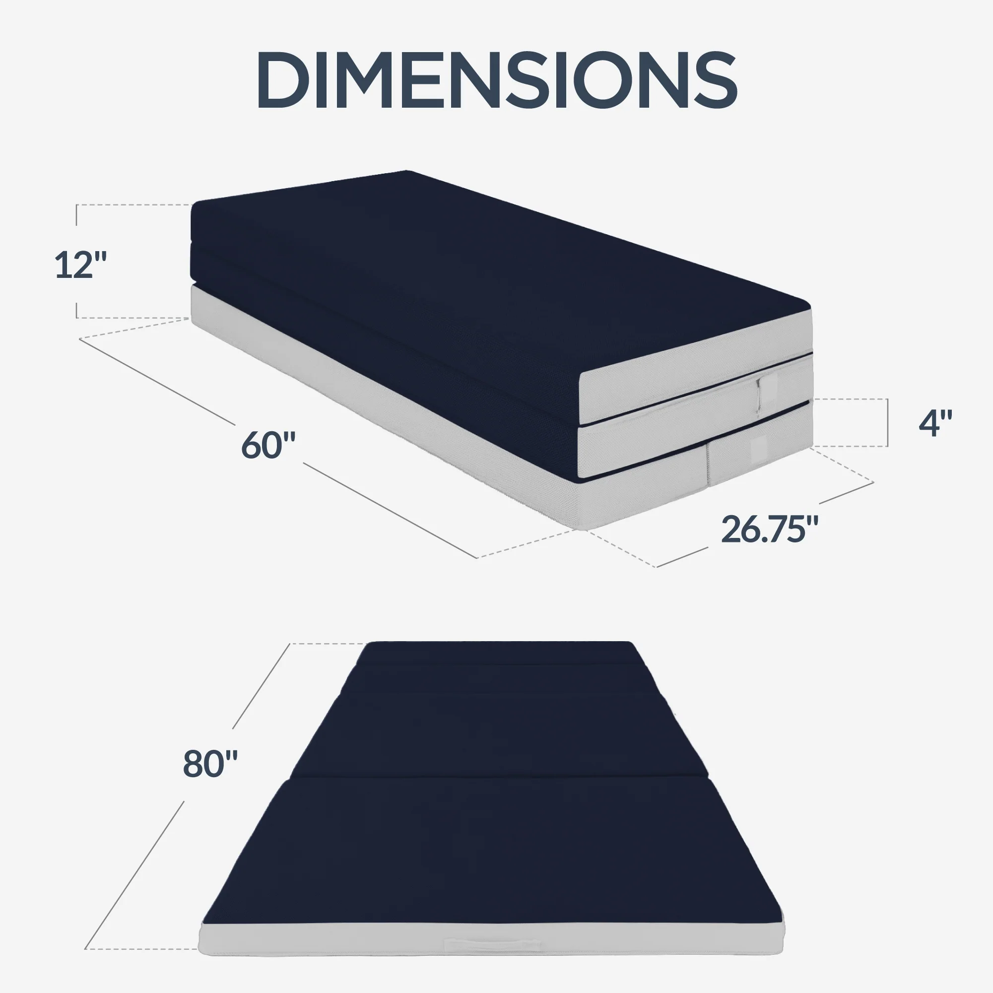 4in Portable Mattress Topper, Tri-Fold Mattress Pad - Midnight Blue - Image 23