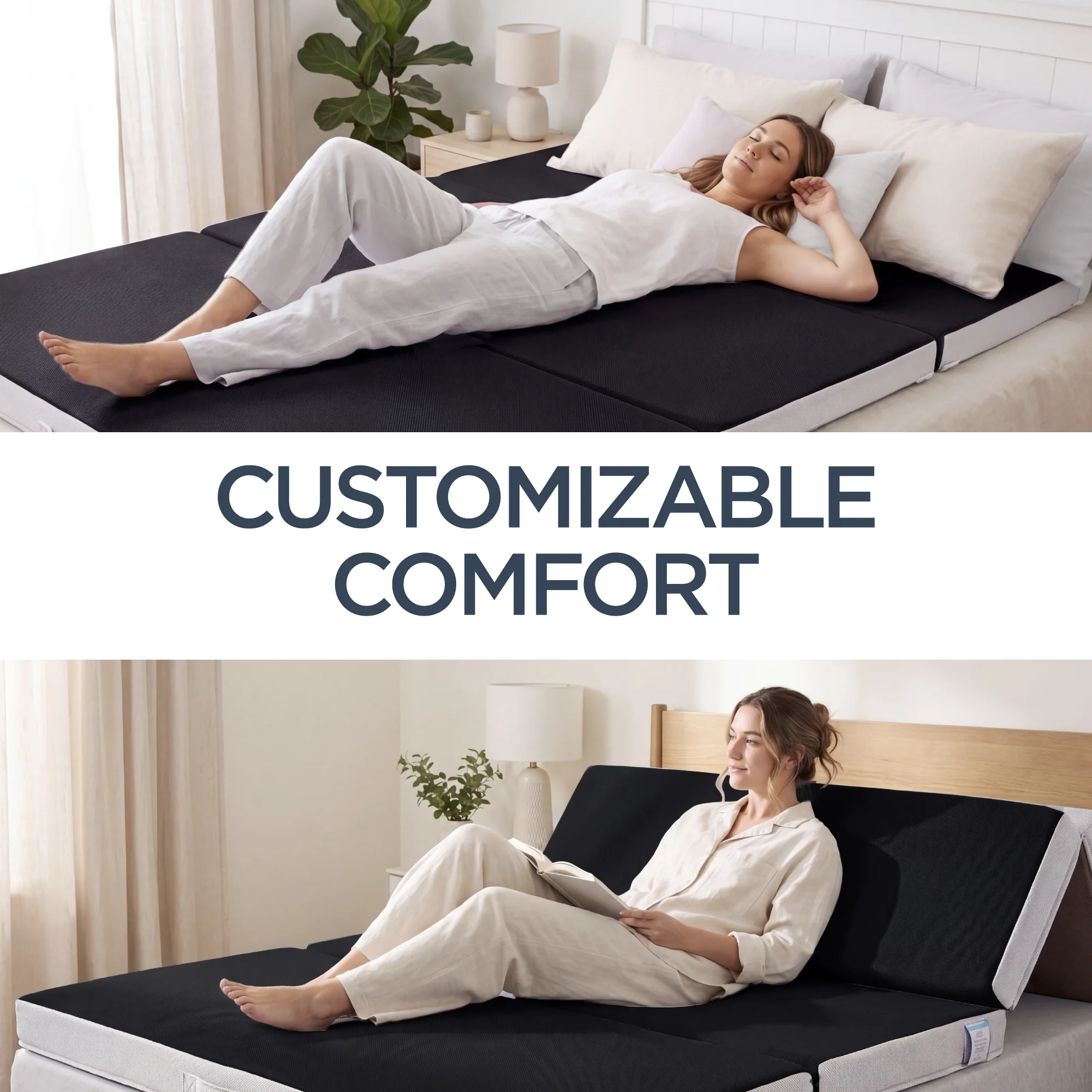 4in Portable Mattress Topper, Tri-Fold Mattress Pad - Onyx Black - Image 10