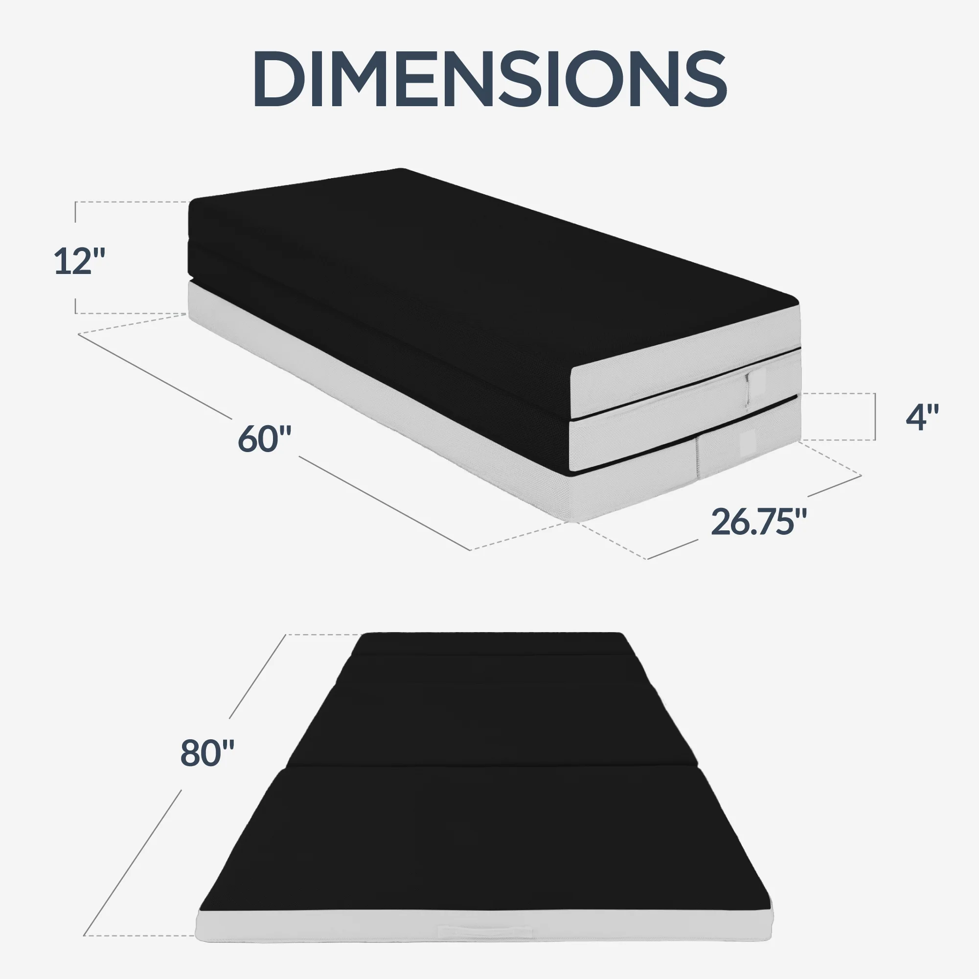 4in Portable Mattress Topper, Tri-Fold Mattress Pad - Onyx Black - Image 16