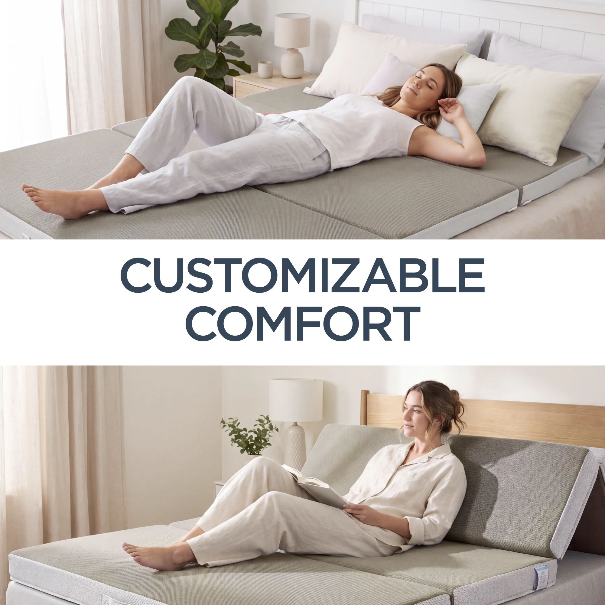 4in Portable Mattress Topper, Tri-Fold Mattress Pad - Taupe - Image 17