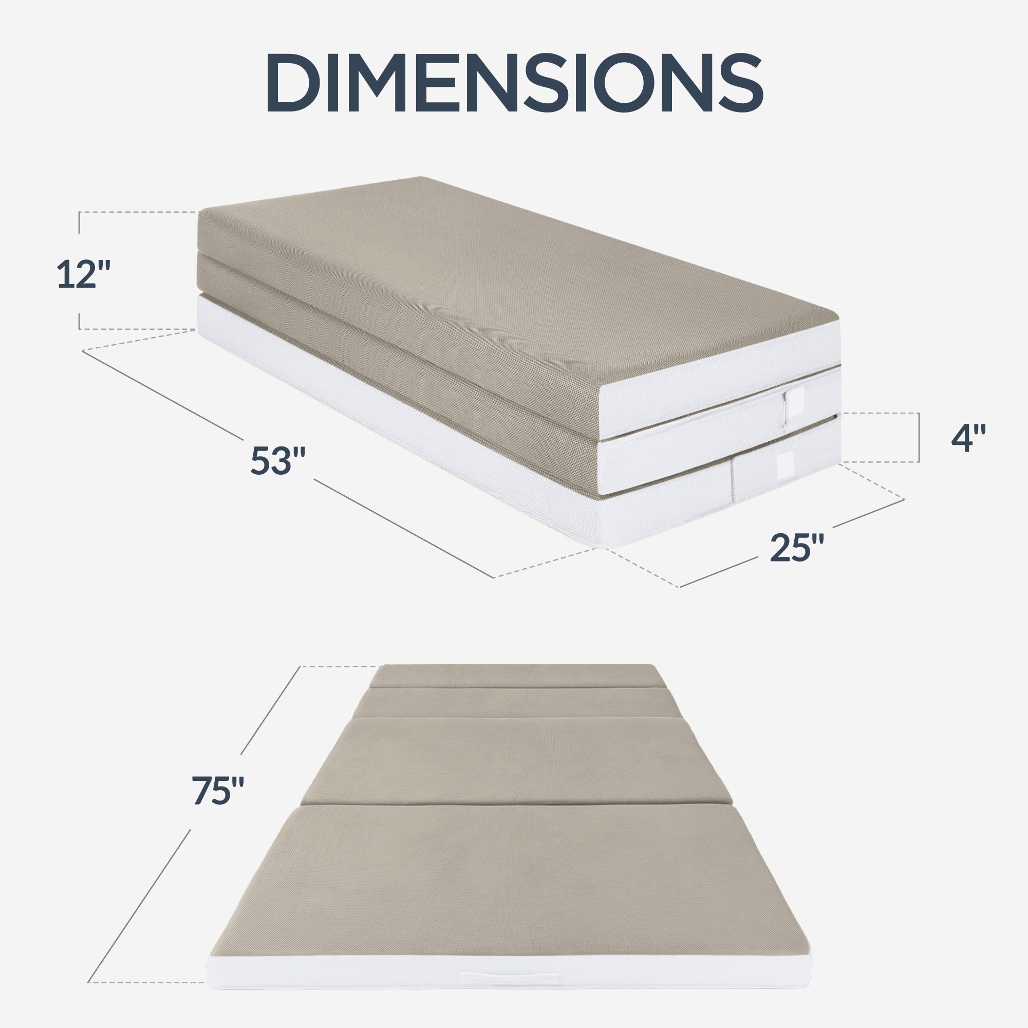 4in Portable Mattress Topper, Tri-Fold Mattress Pad - Taupe - Image 2