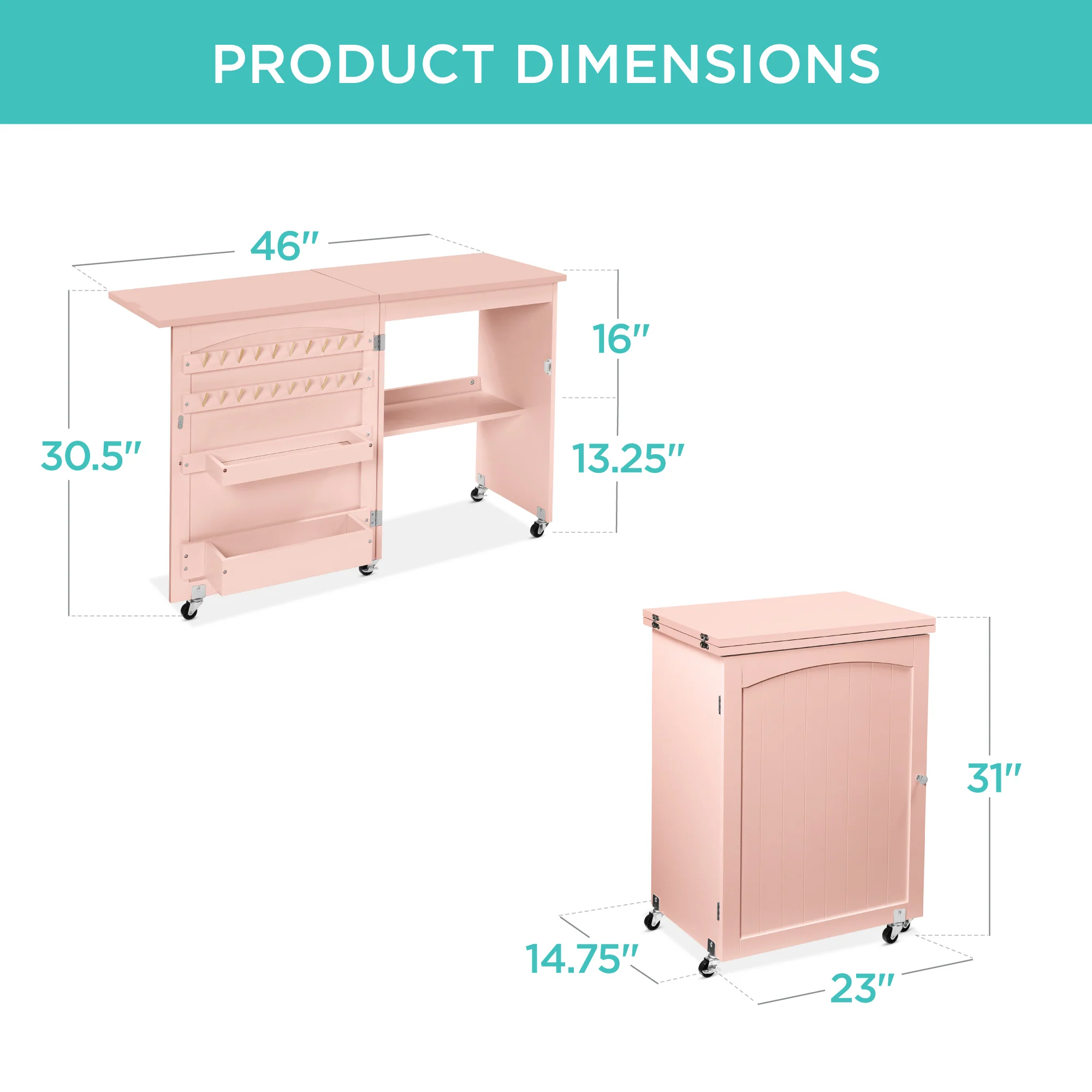 Folding Sewing Table Multipurpose Craft Station & Side Table w/ Wheels - Image 2