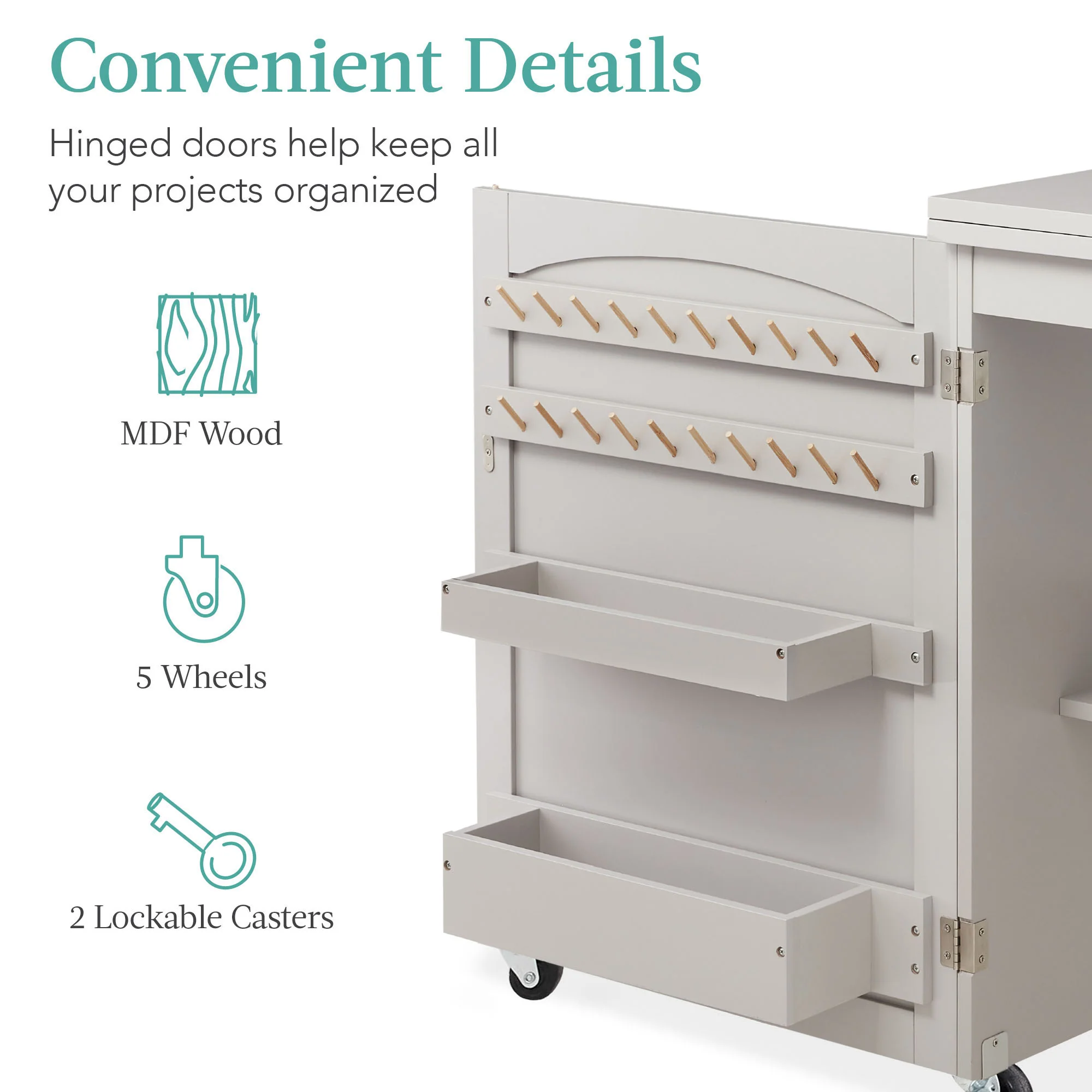 Folding Sewing Table Multipurpose Craft Station & Side Table w/ Wheels - Image 21