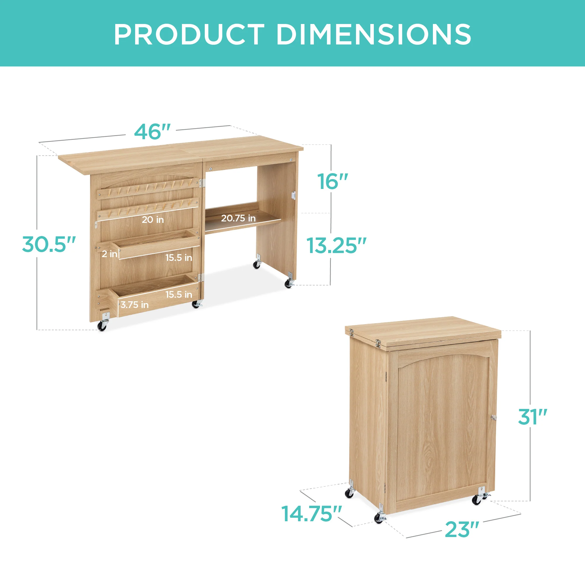 Folding Sewing Table Multipurpose Craft Station & Side Table w/ Wheels - Image 30