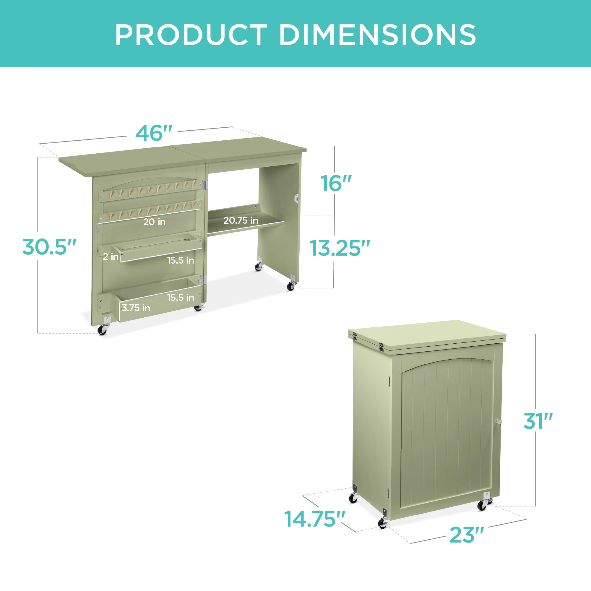 Folding Sewing Table Multipurpose Craft Station & Side Table w/ Wheels - Image 37