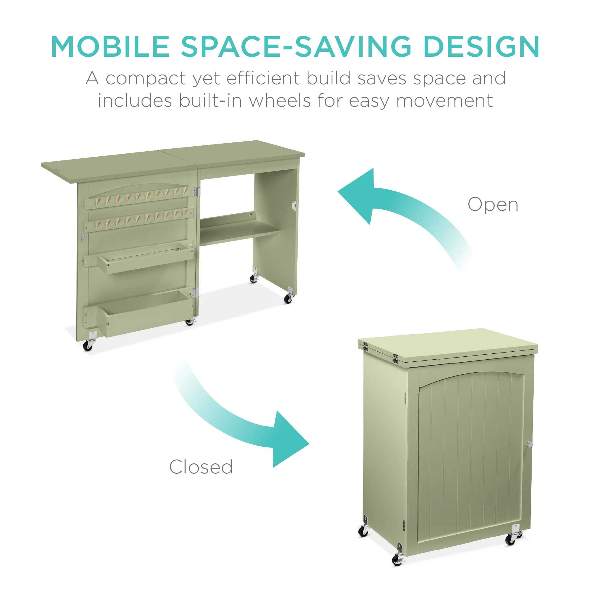 Folding Sewing Table Multipurpose Craft Station & Side Table w/ Wheels - Image 40