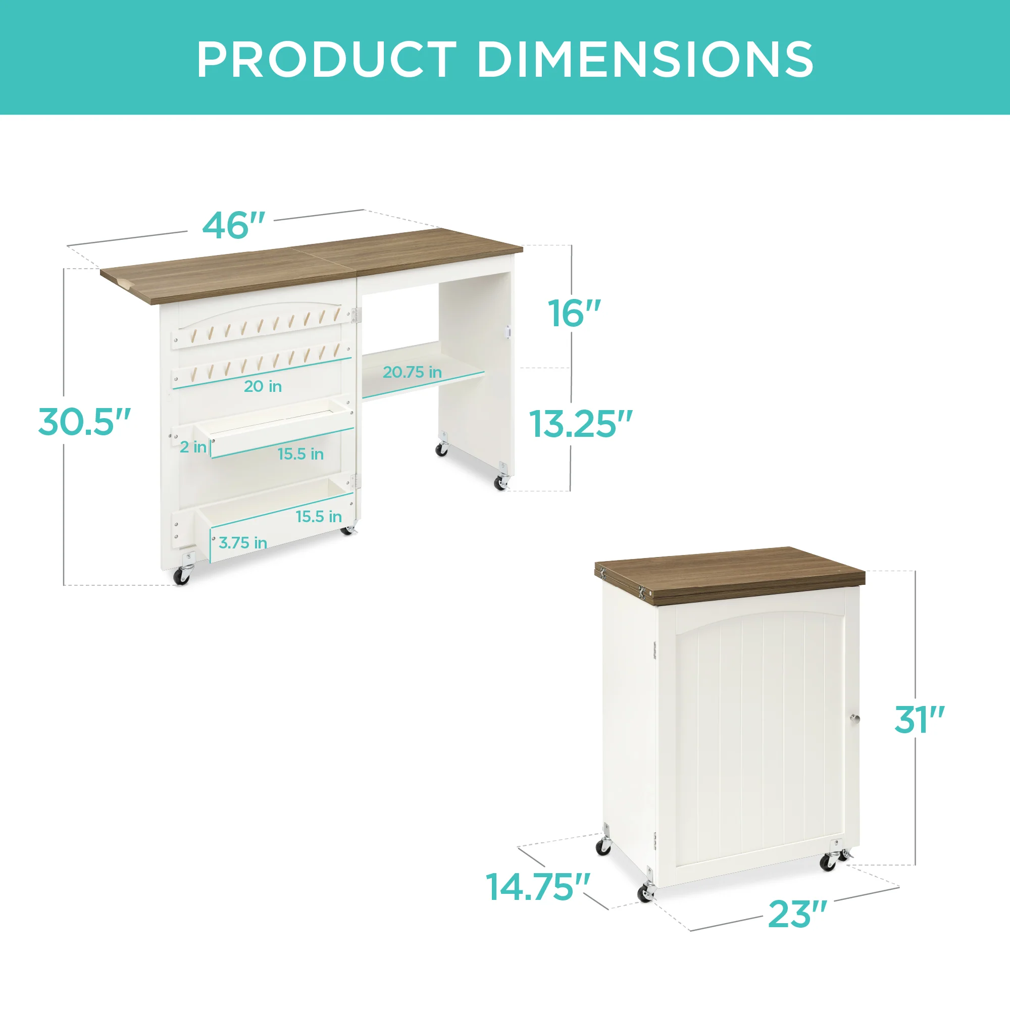 Folding Sewing Table Multipurpose Craft Station & Side Table w/ Wheels - Image 44