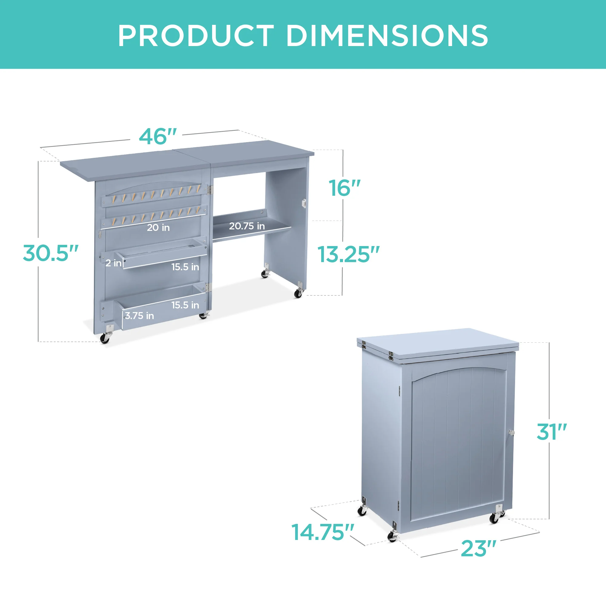 Folding Sewing Table Multipurpose Craft Station & Side Table w/ Wheels - Image 51