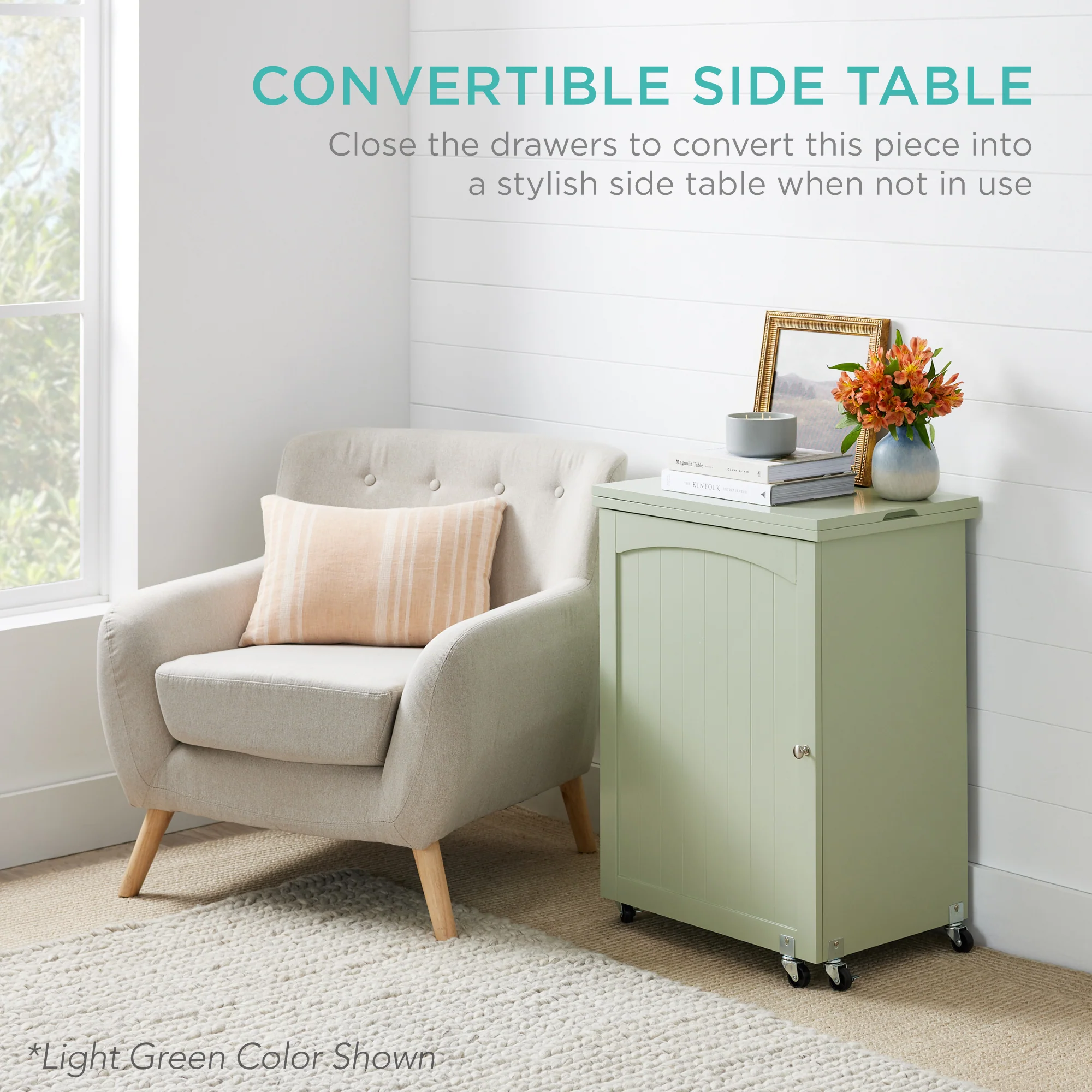Folding Sewing Table Multipurpose Craft Station & Side Table w/ Wheels - Image 62