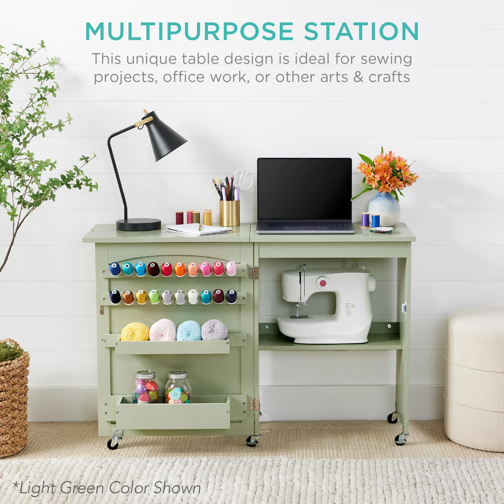 Folding Sewing Table Multipurpose Craft Station & Side Table w/ Wheels - Image 67
