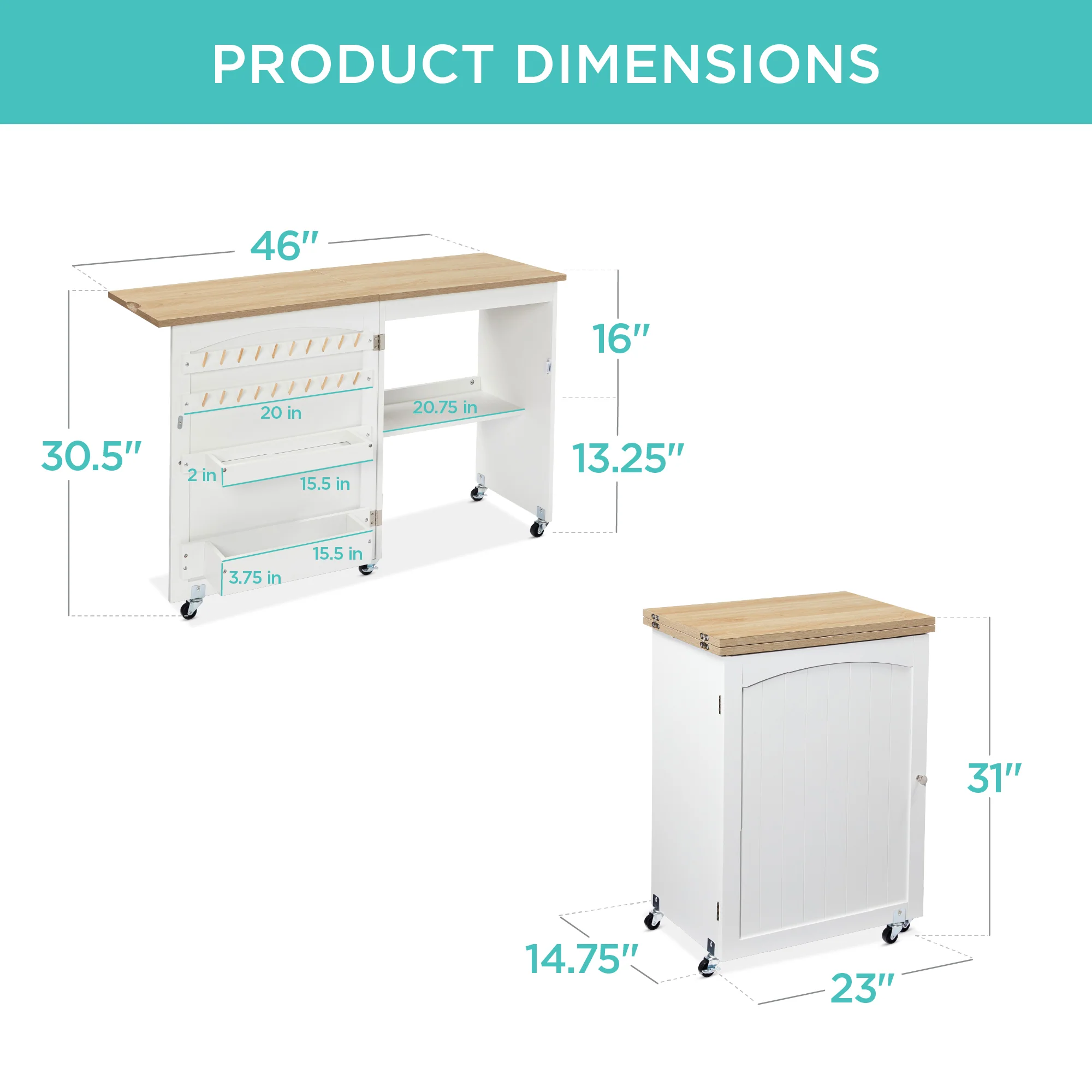 Folding Sewing Table Multipurpose Craft Station & Side Table w/ Wheels - Image 72