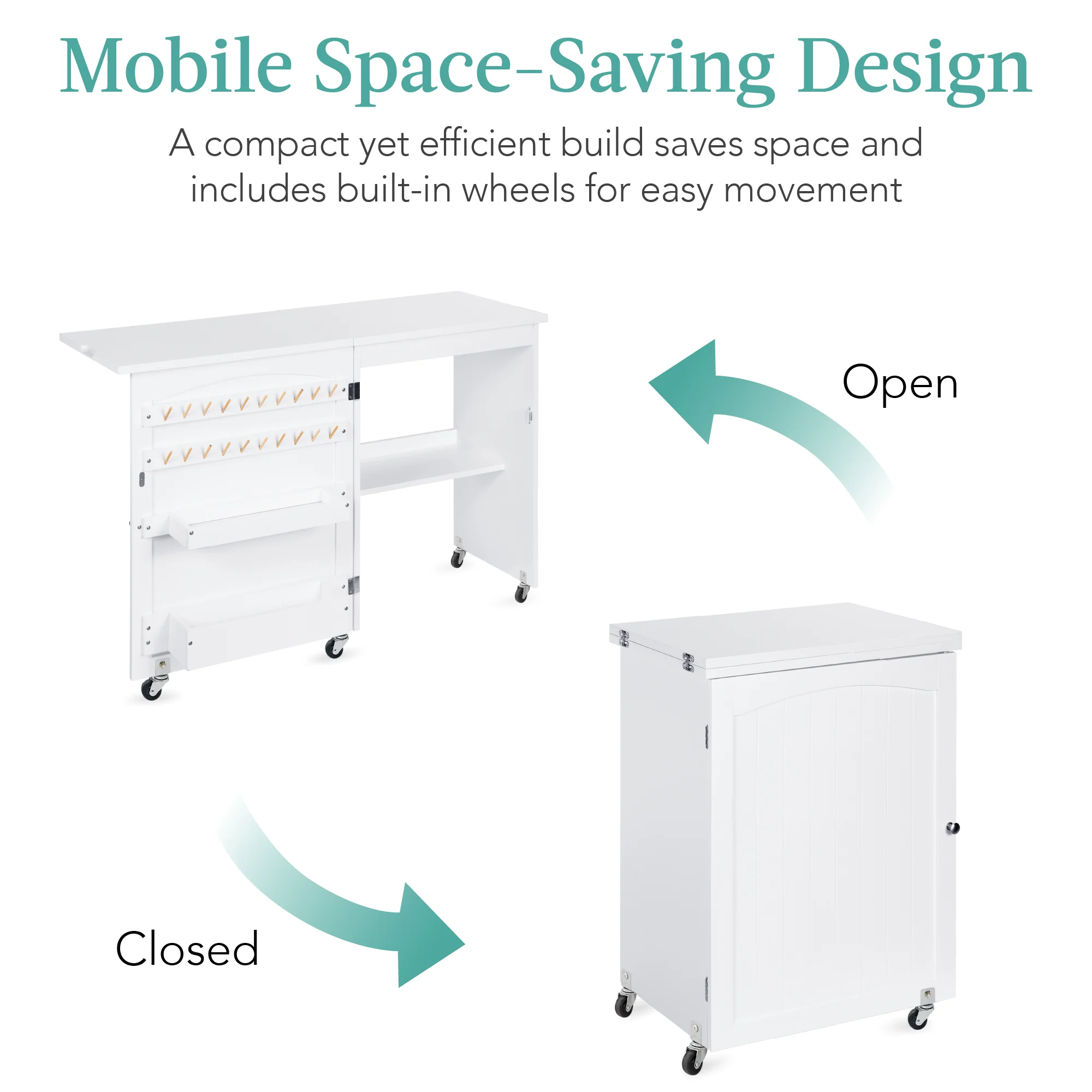Folding Sewing Table Multipurpose Craft Station & Side Table w/ Wheels - Image 82