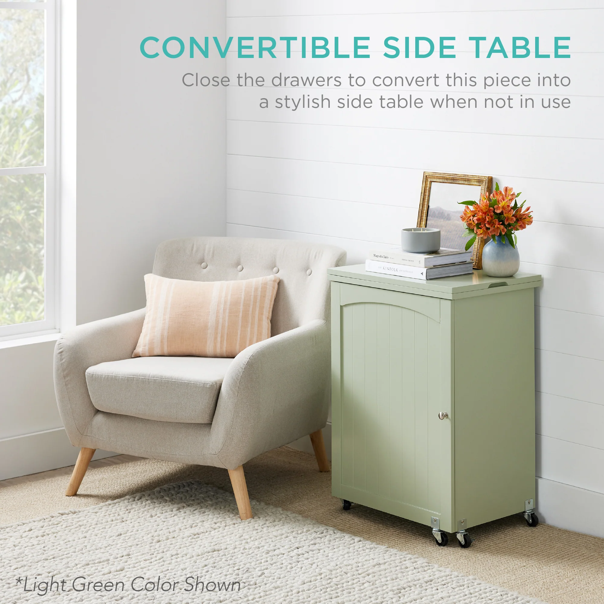 Folding Sewing Table Multipurpose Craft Station & Side Table w/ Wheels - Image 83