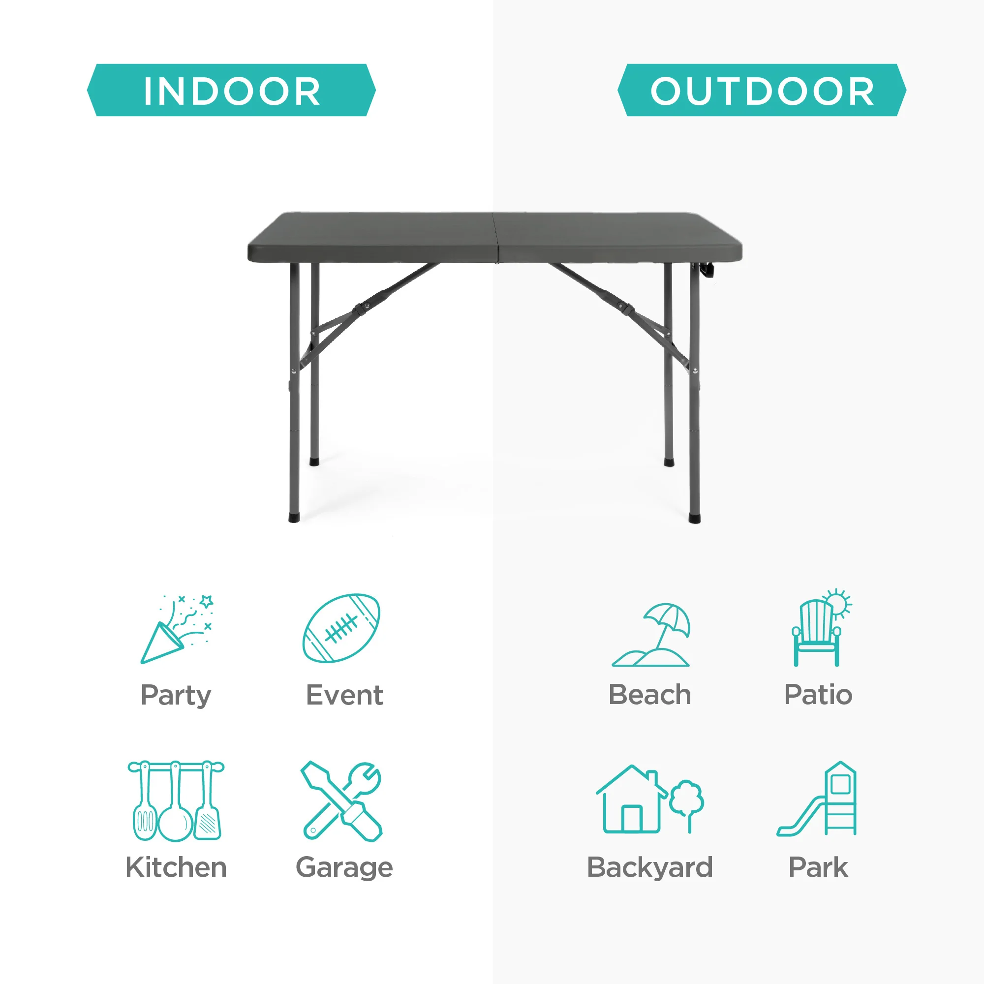 Portable Folding Plastic Dining Table w/ Handle, Lock - 4ft - Image 11