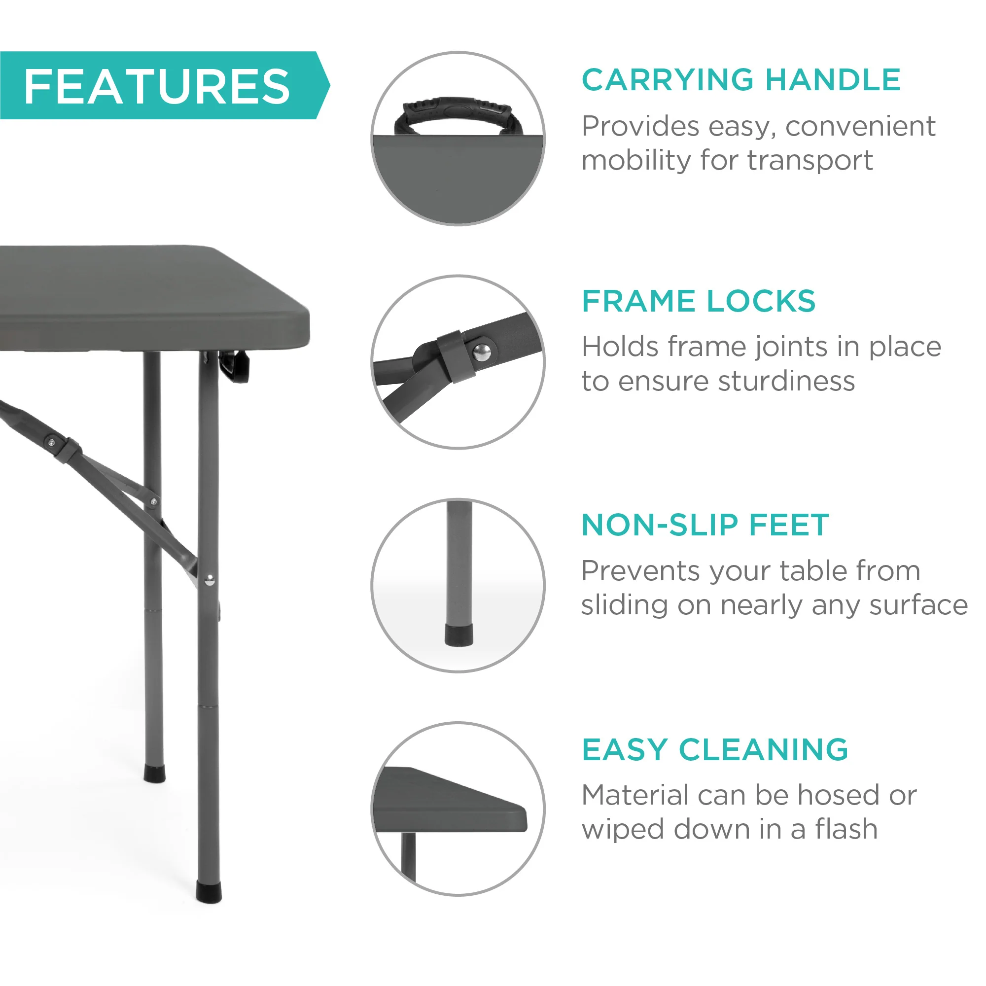 Portable Folding Plastic Dining Table w/ Handle, Lock - 4ft - Image 12