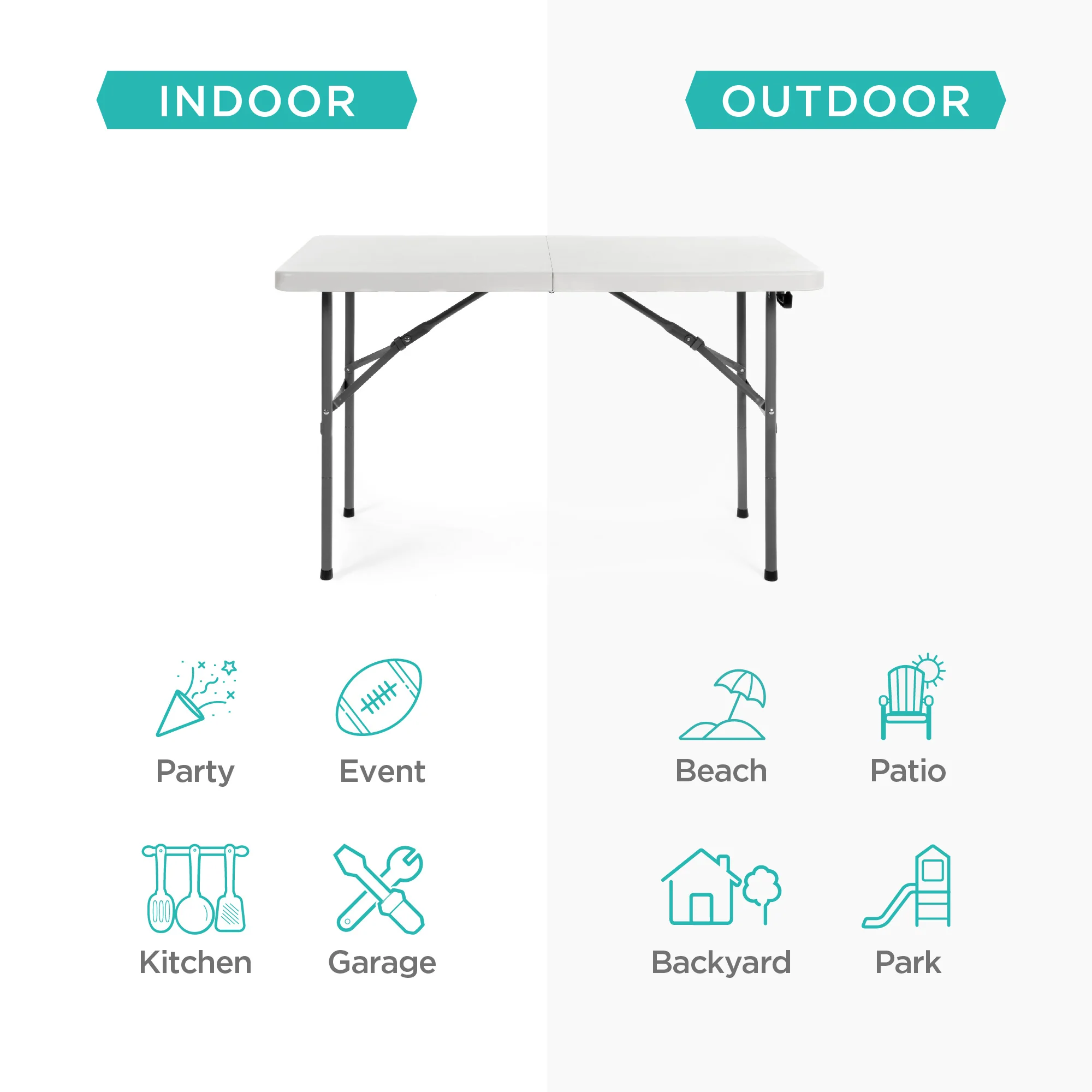 Portable Folding Plastic Dining Table w/ Handle, Lock - 4ft - Image 18
