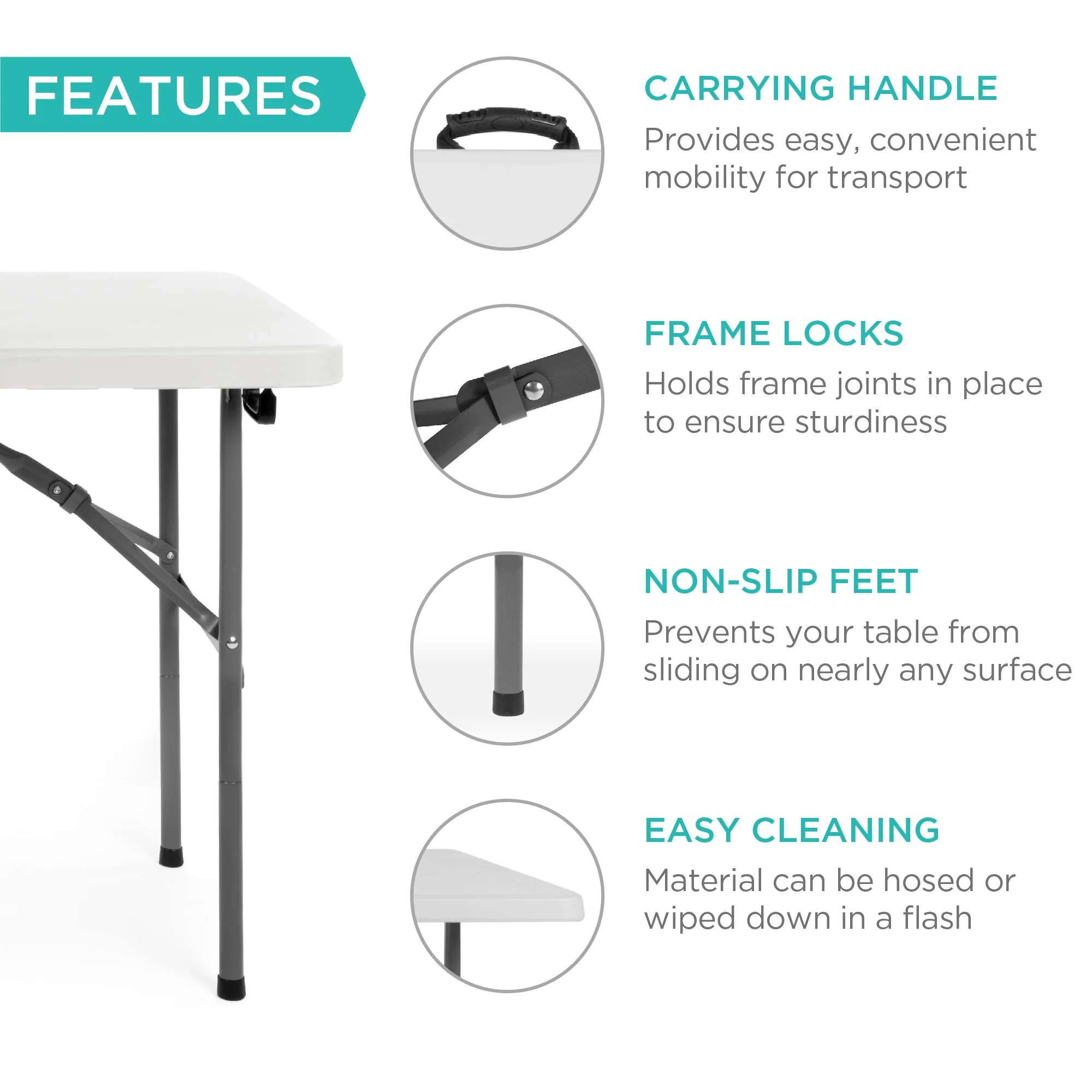 Portable Folding Plastic Dining Table w/ Handle, Lock - 4ft - Image 19