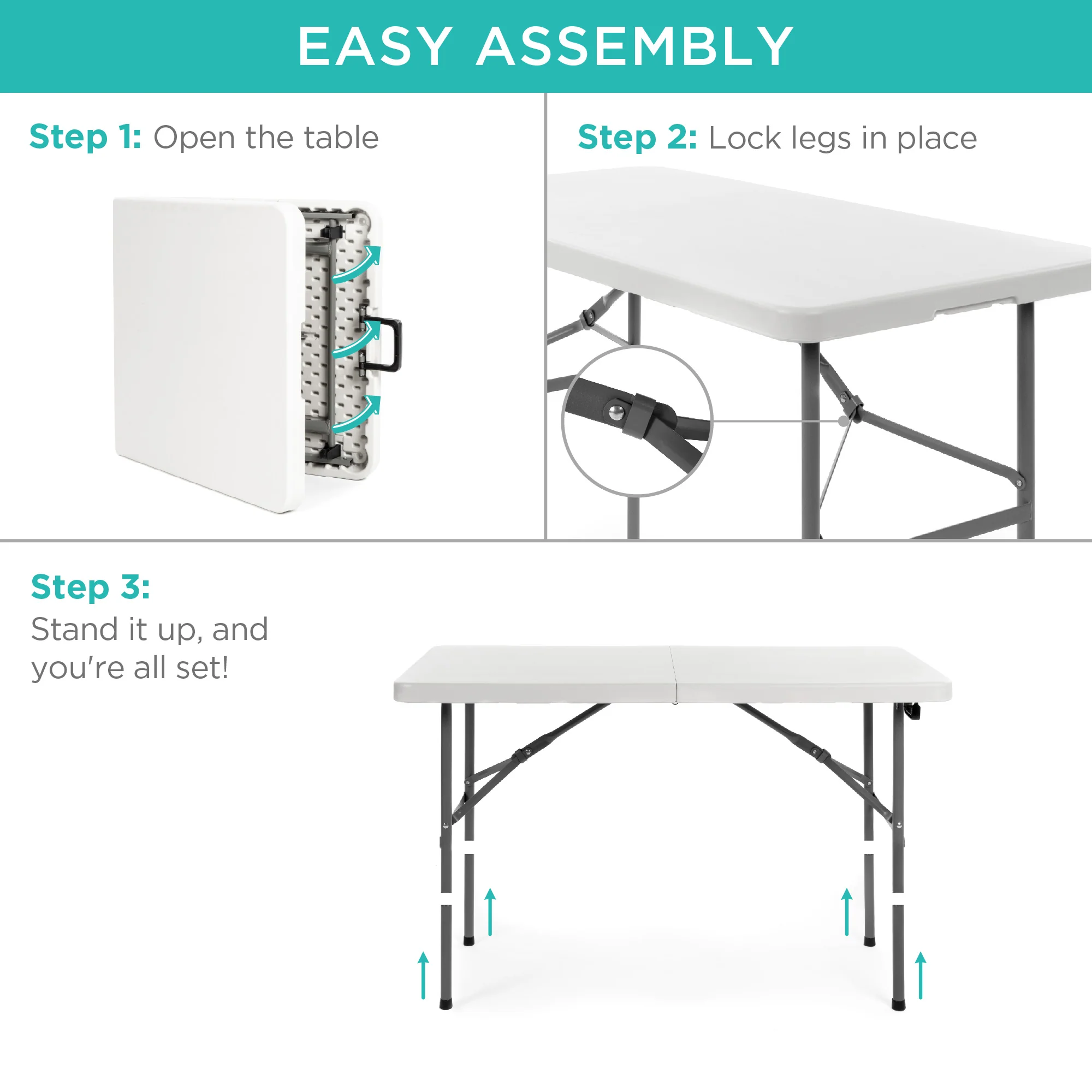 Portable Folding Plastic Dining Table w/ Handle, Lock - 4ft - Image 21