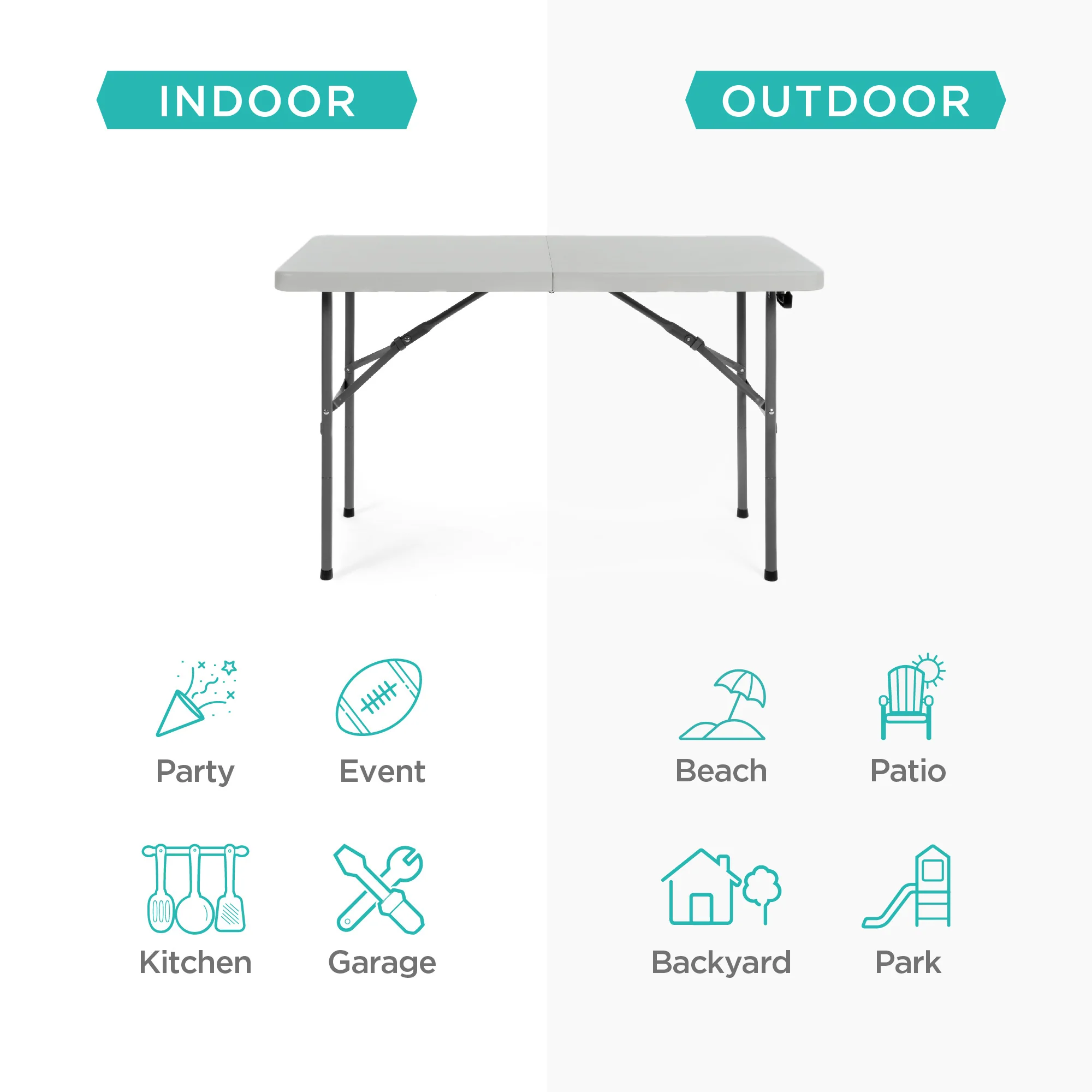 Portable Folding Plastic Dining Table w/ Handle, Lock - 4ft - Image 25