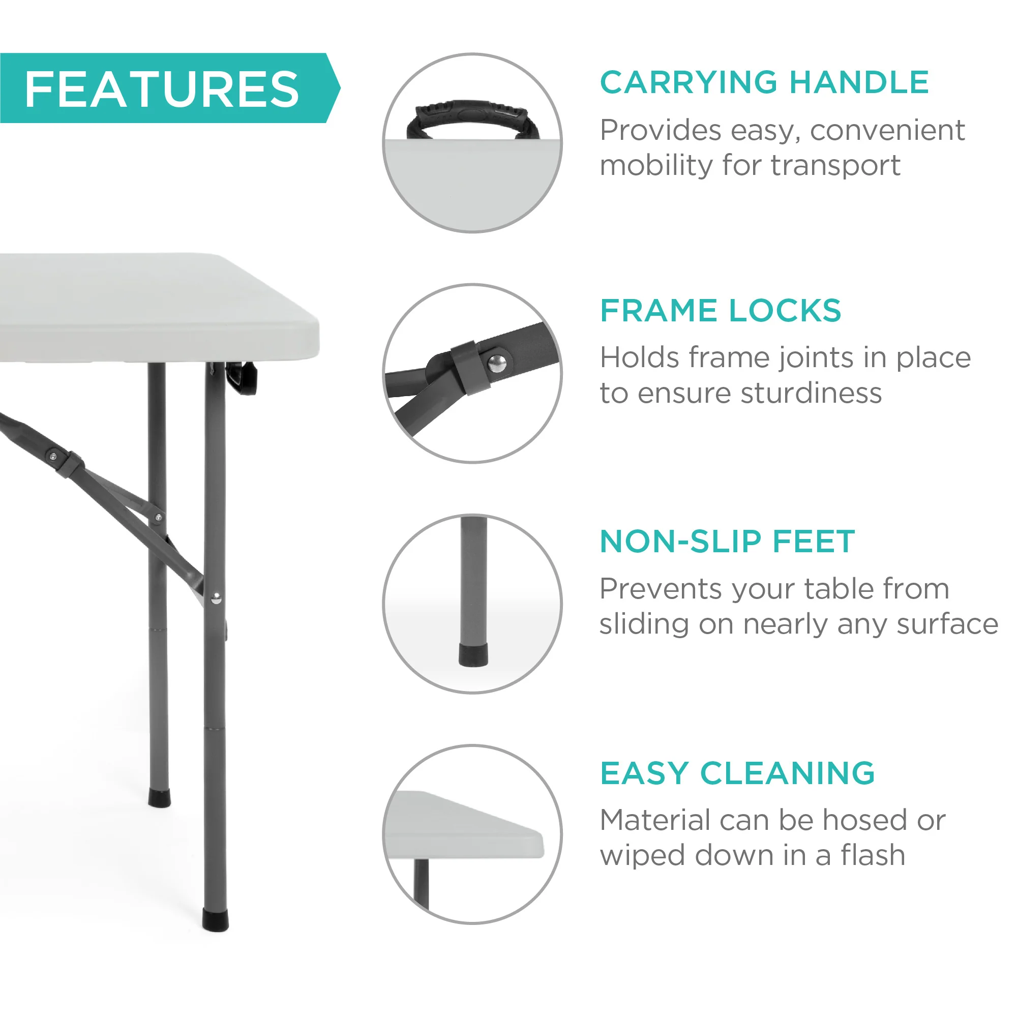 Portable Folding Plastic Dining Table w/ Handle, Lock - 4ft - Image 26