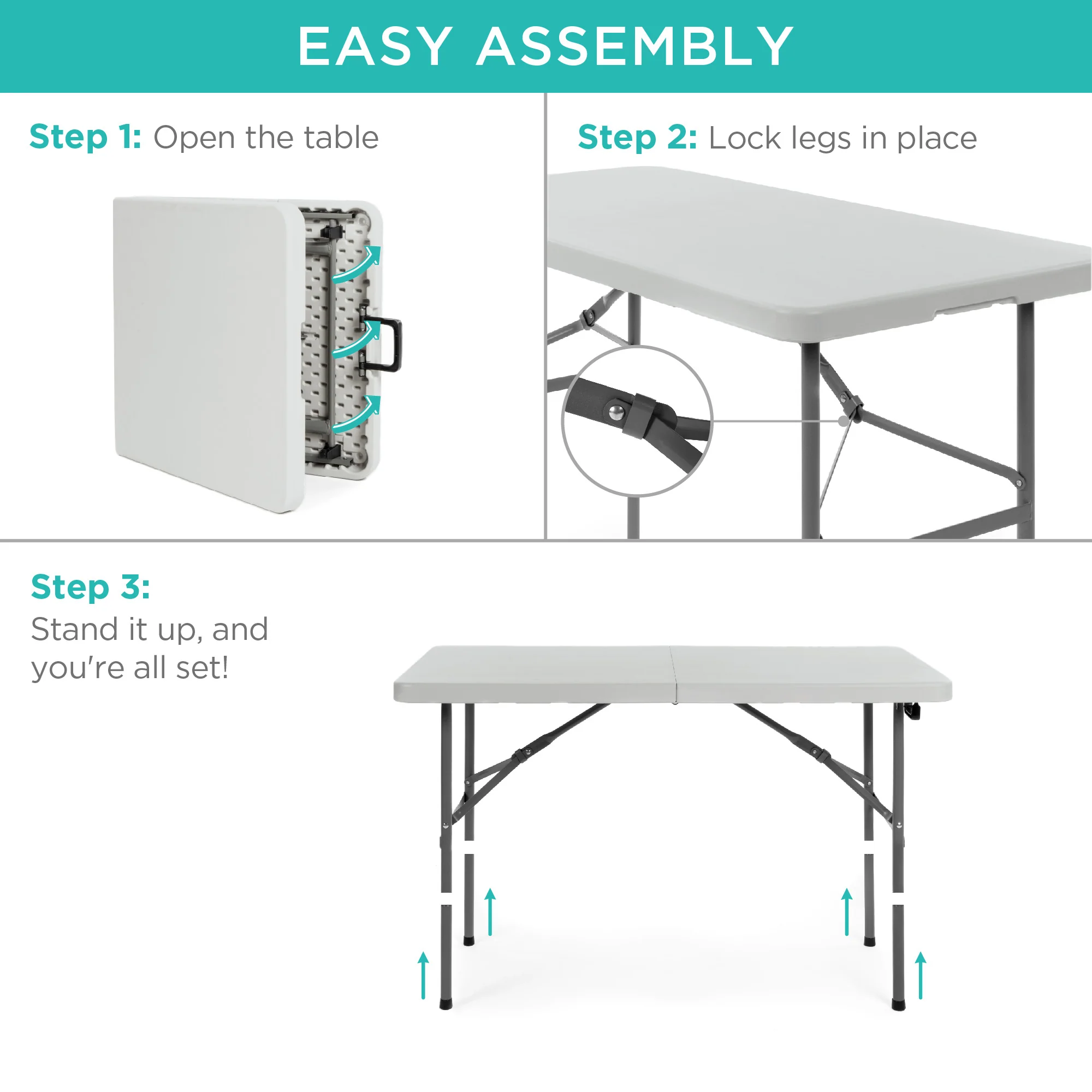 Portable Folding Plastic Dining Table w/ Handle, Lock - 4ft - Image 28