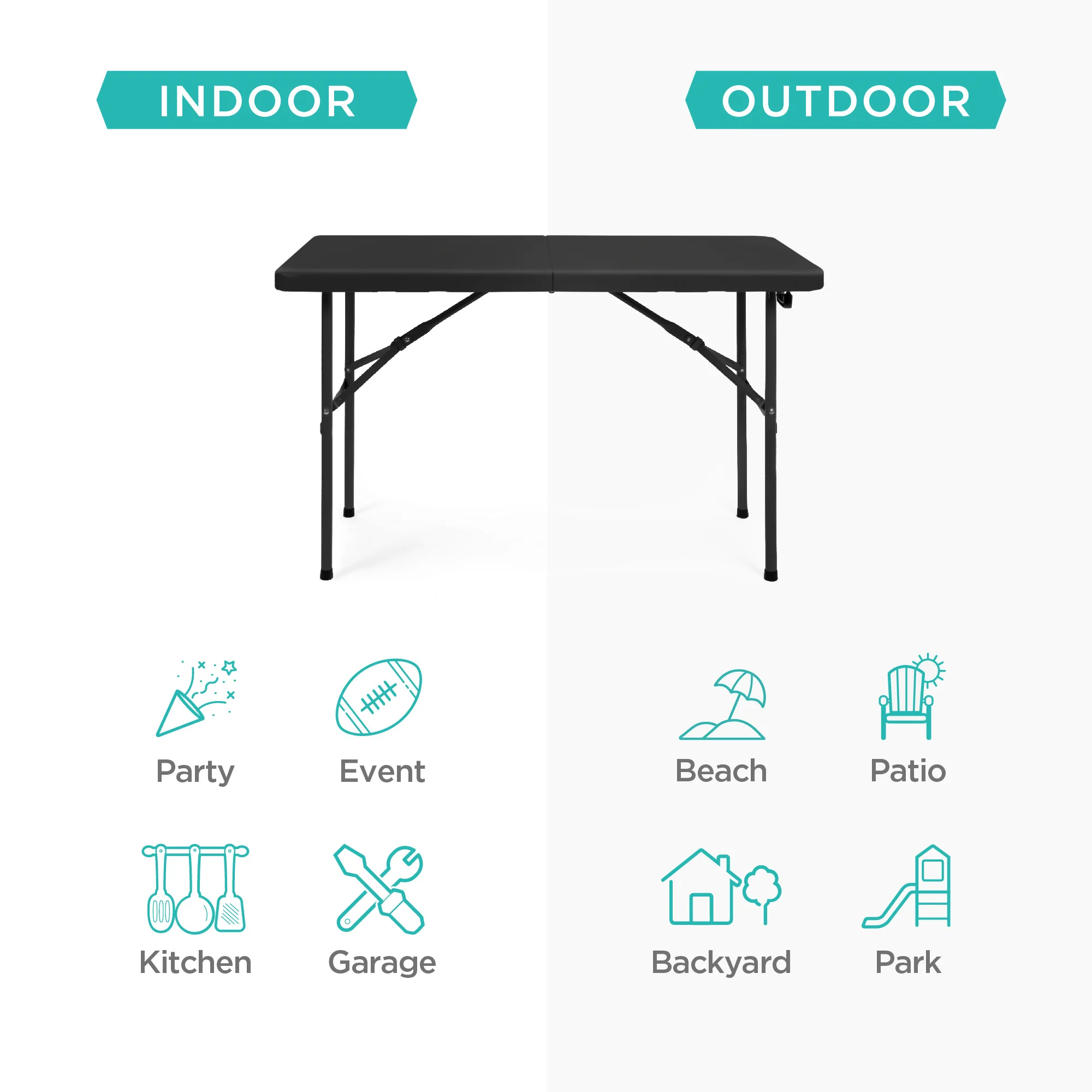 Portable Folding Plastic Dining Table w/ Handle, Lock - 4ft - Image 4