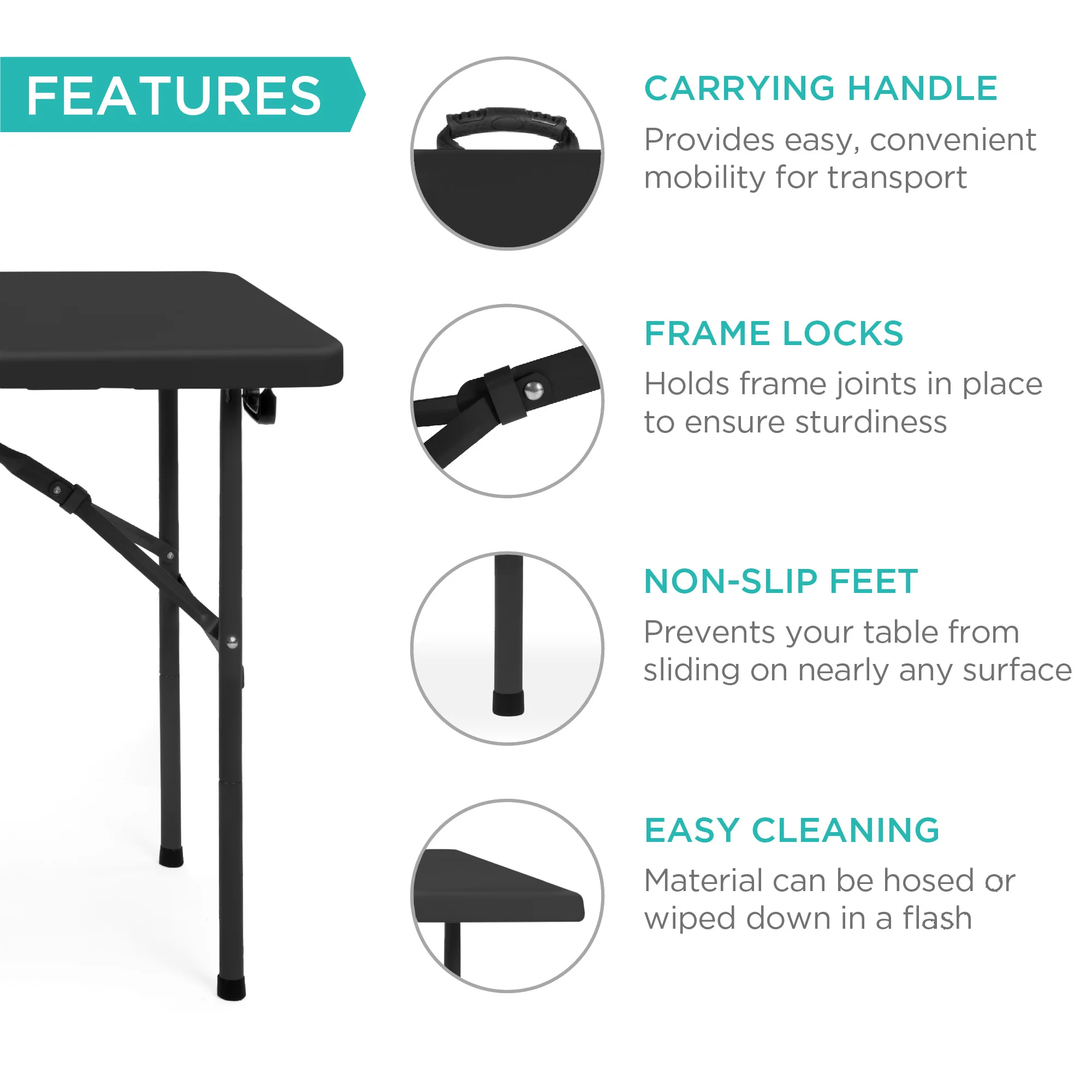 Portable Folding Plastic Dining Table w/ Handle, Lock - 4ft - Image 5