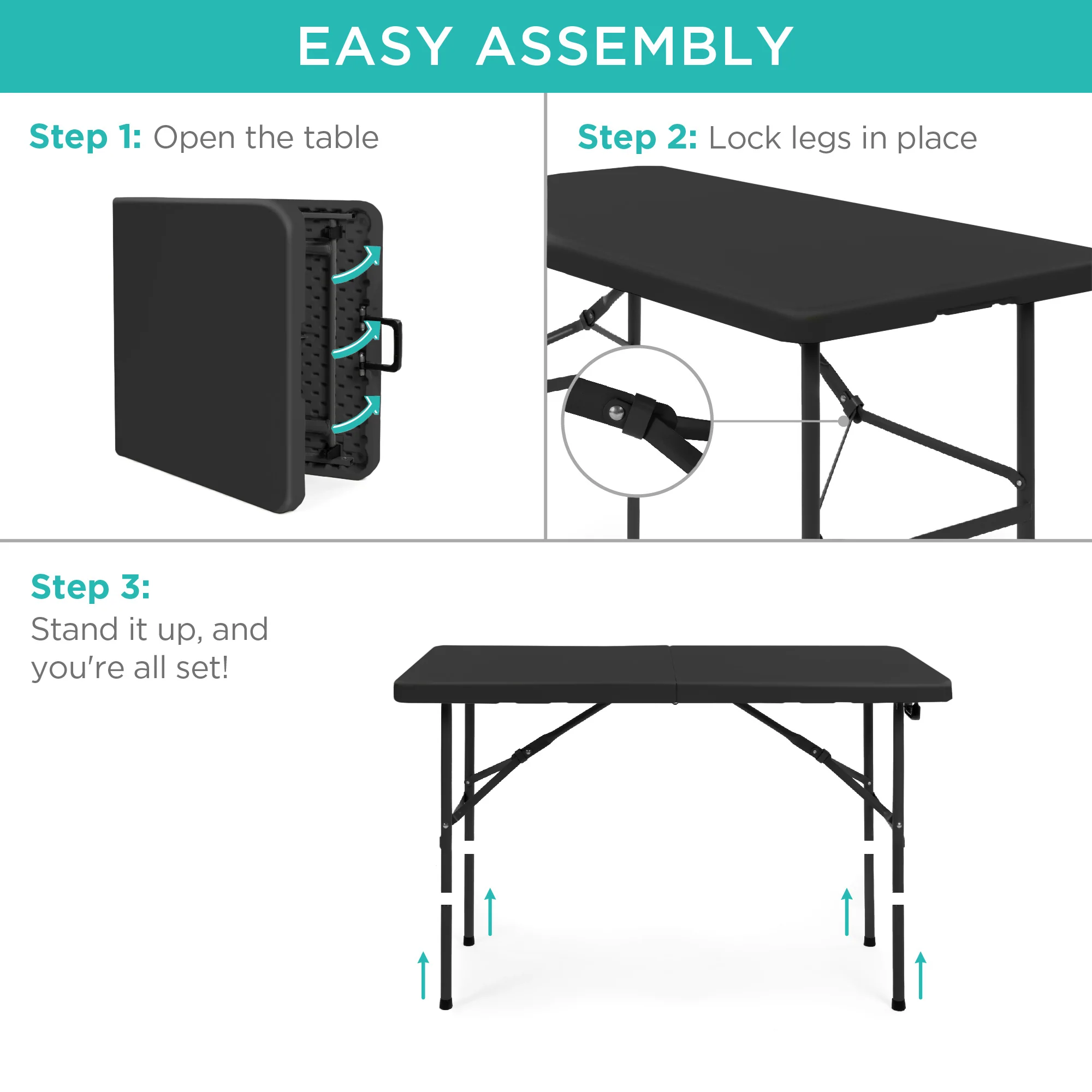 Portable Folding Plastic Dining Table w/ Handle, Lock - 4ft - Image 7