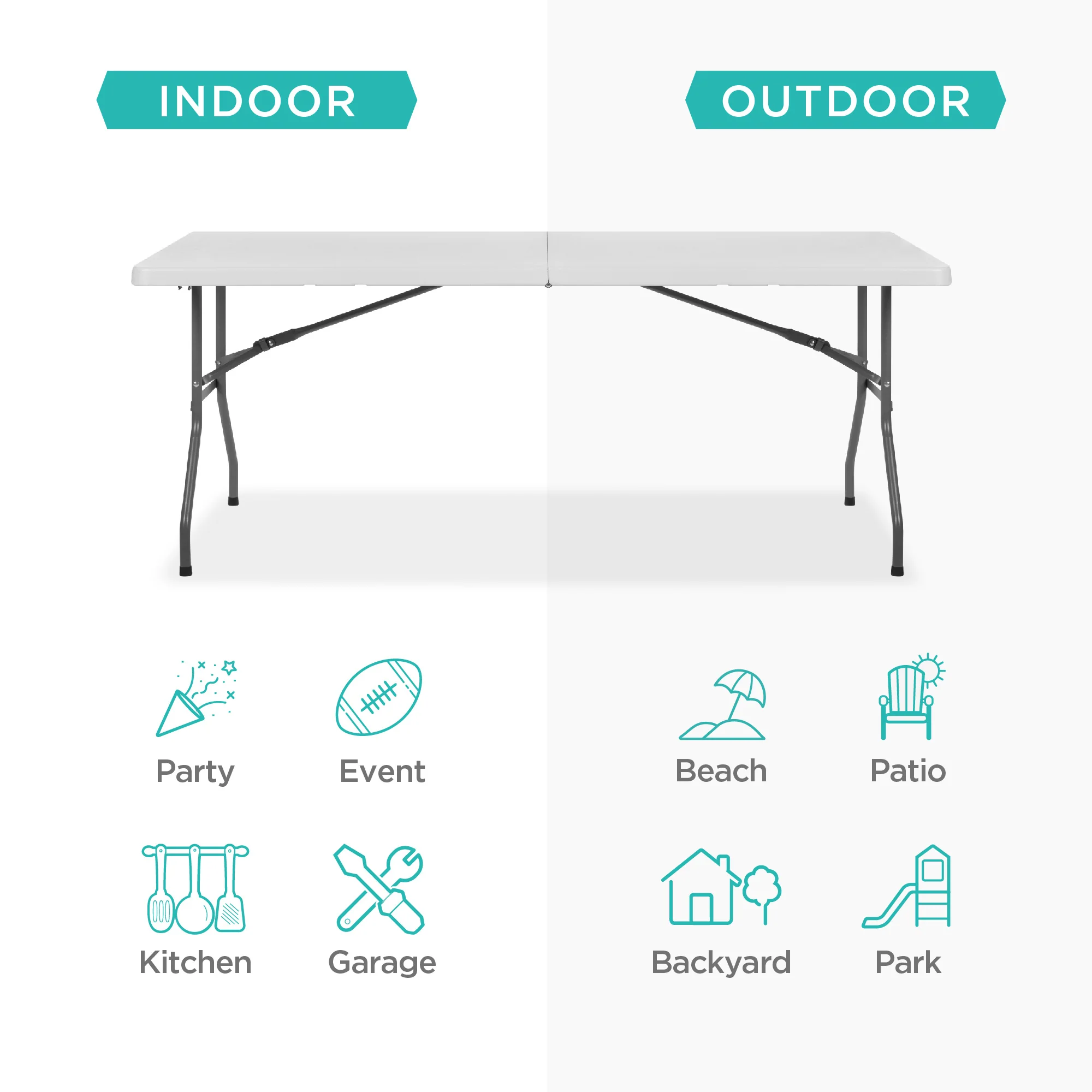 Portable Folding Plastic Dining Table w/ Handle, Lock - 6ft - Image 10
