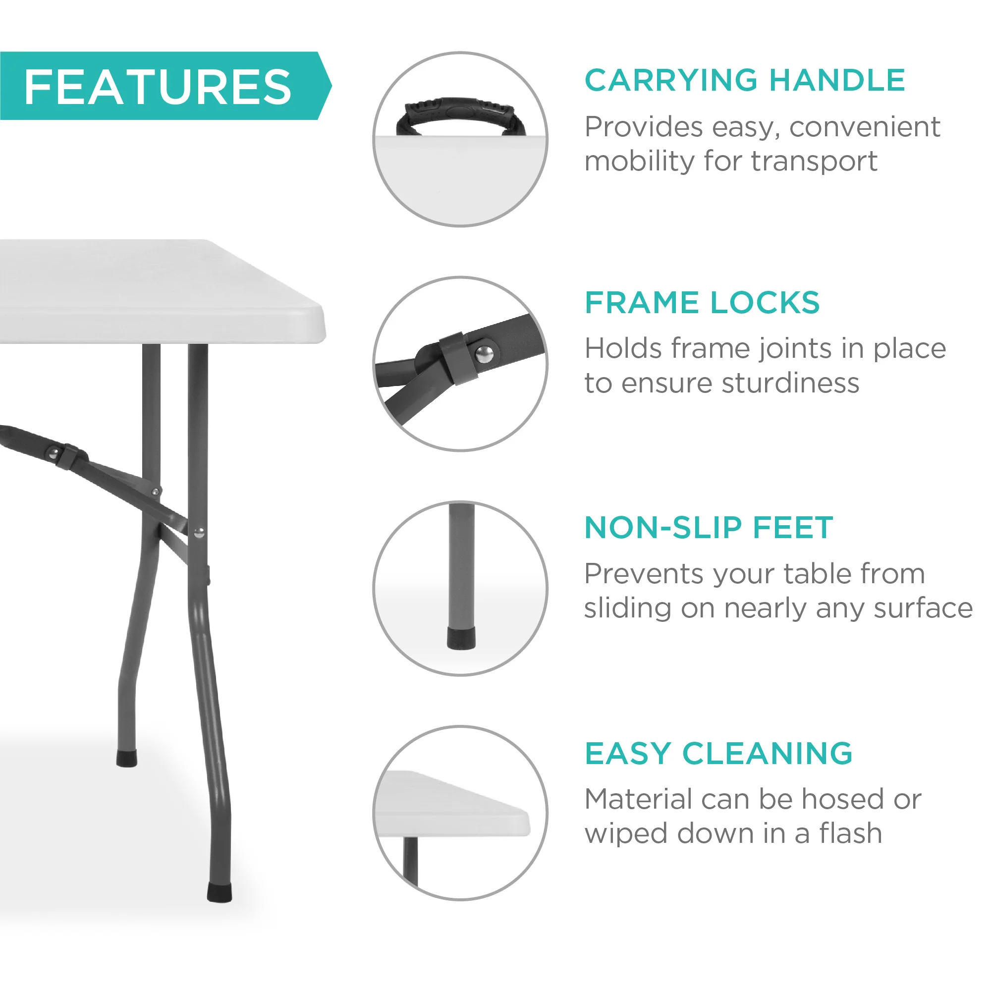 Portable Folding Plastic Dining Table w/ Handle, Lock - 6ft - Image 11