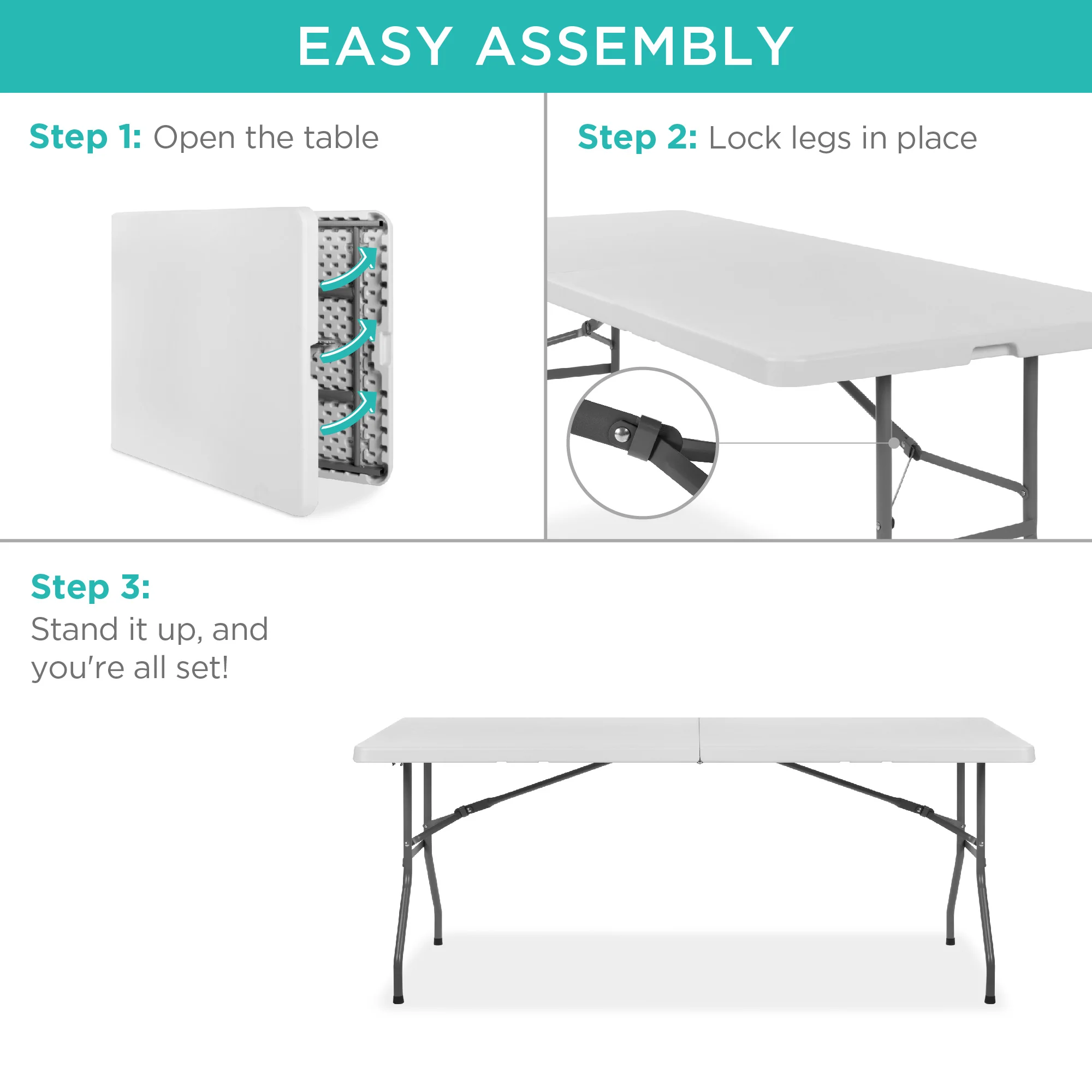 Portable Folding Plastic Dining Table w/ Handle, Lock - 6ft - Image 13