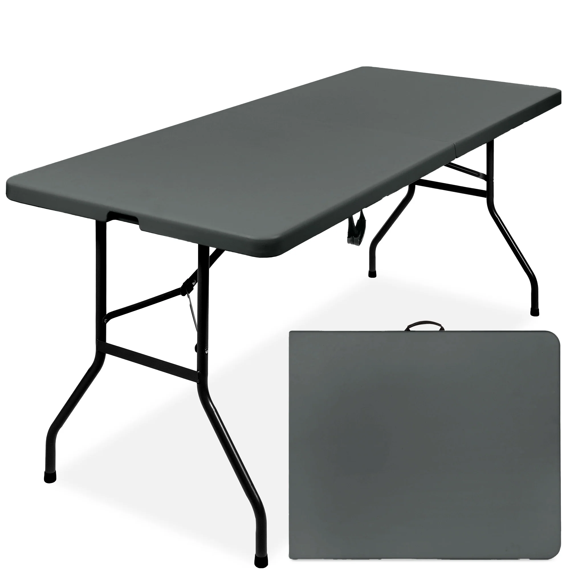 Portable Folding Plastic Dining Table w/ Handle, Lock - 6ft - Image 15