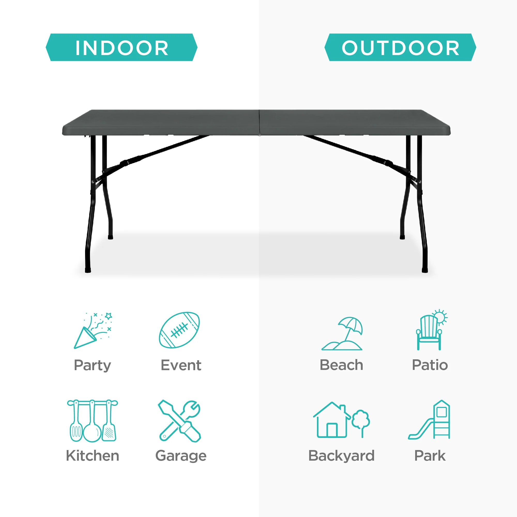 Portable Folding Plastic Dining Table w/ Handle, Lock - 6ft - Image 17