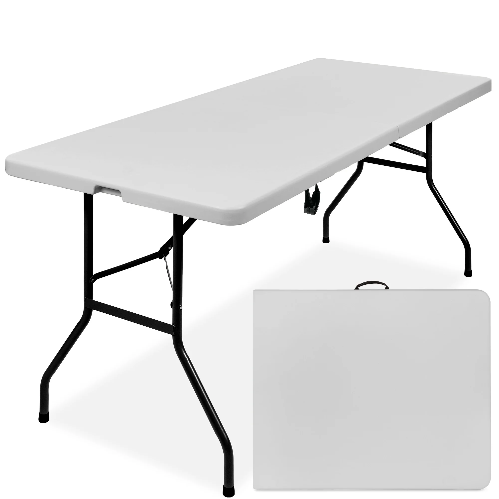 Portable Folding Plastic Dining Table w/ Handle, Lock - 6ft - Image 22