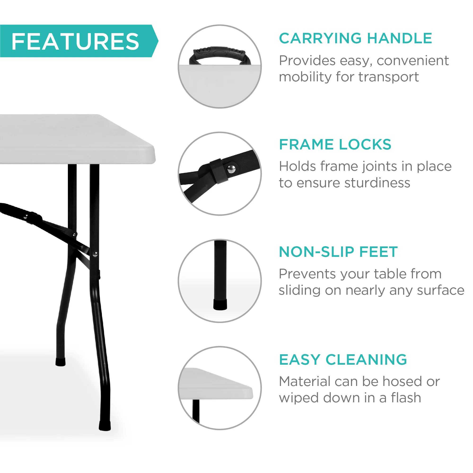 Portable Folding Plastic Dining Table w/ Handle, Lock - 6ft - Image 25