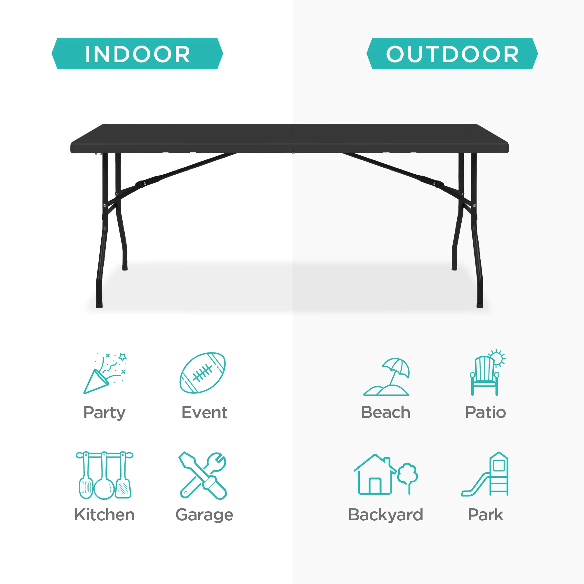 Portable Folding Plastic Dining Table w/ Handle, Lock - 6ft - Image 3
