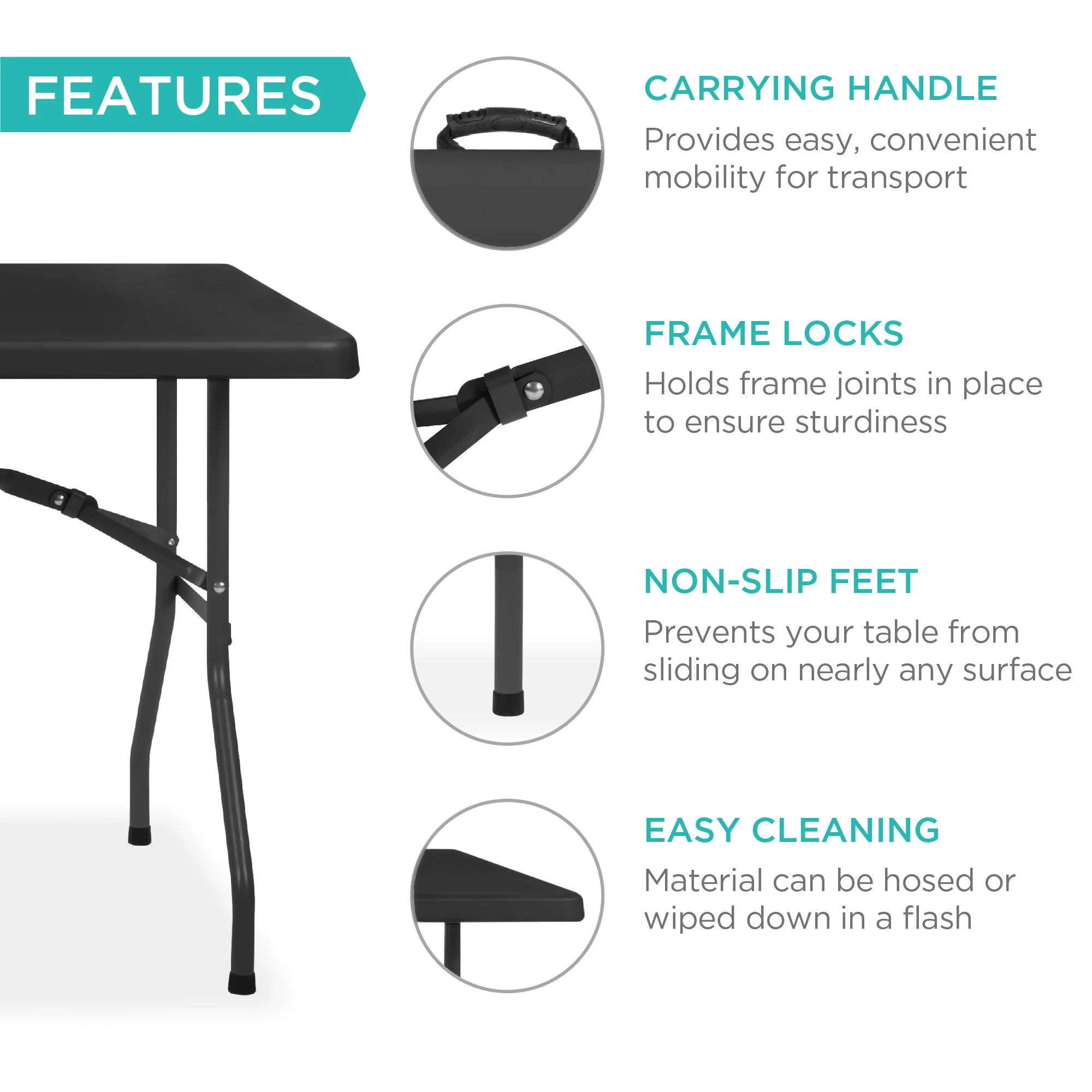Portable Folding Plastic Dining Table w/ Handle, Lock - 6ft - Image 4