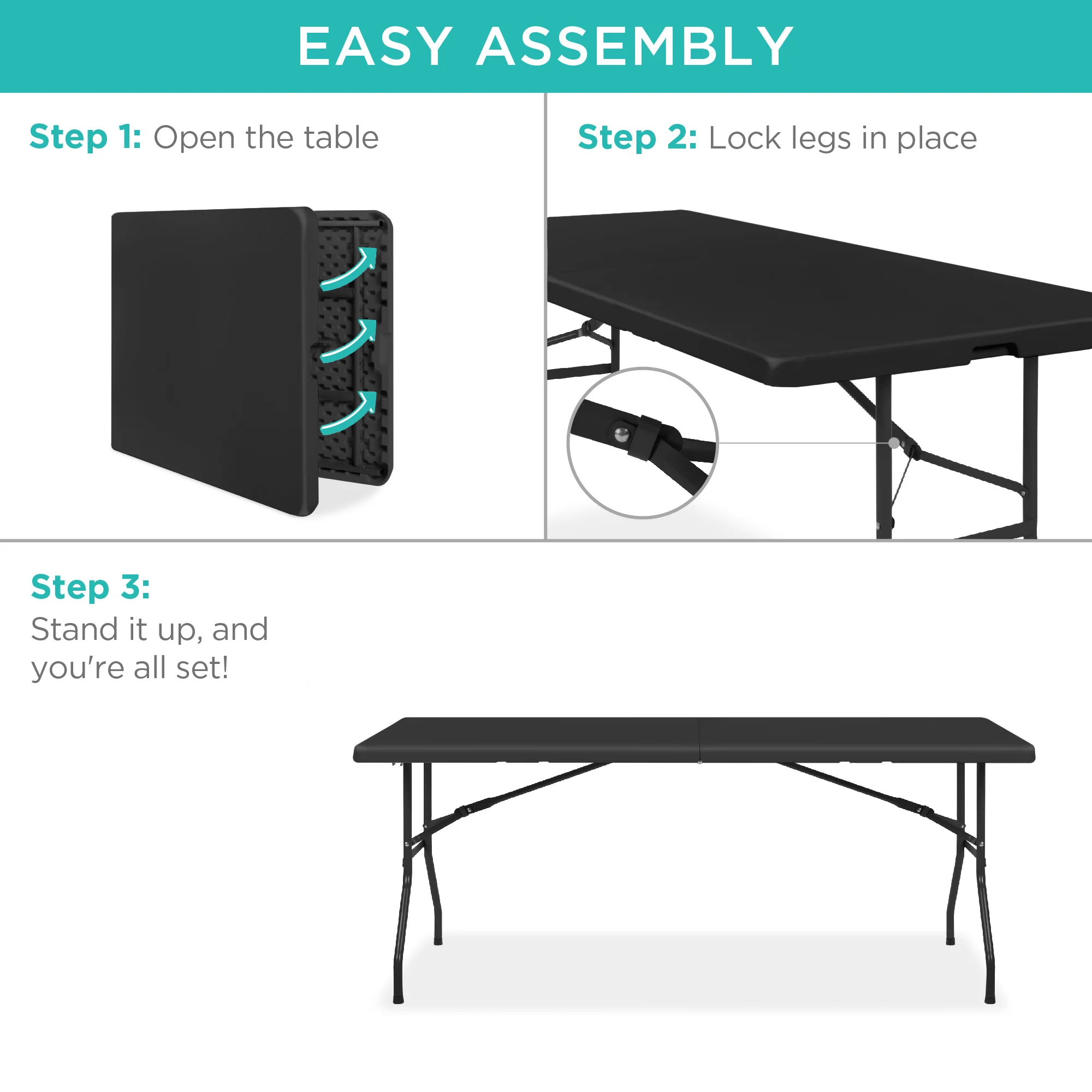 Portable Folding Plastic Dining Table w/ Handle, Lock - 6ft - Image 6