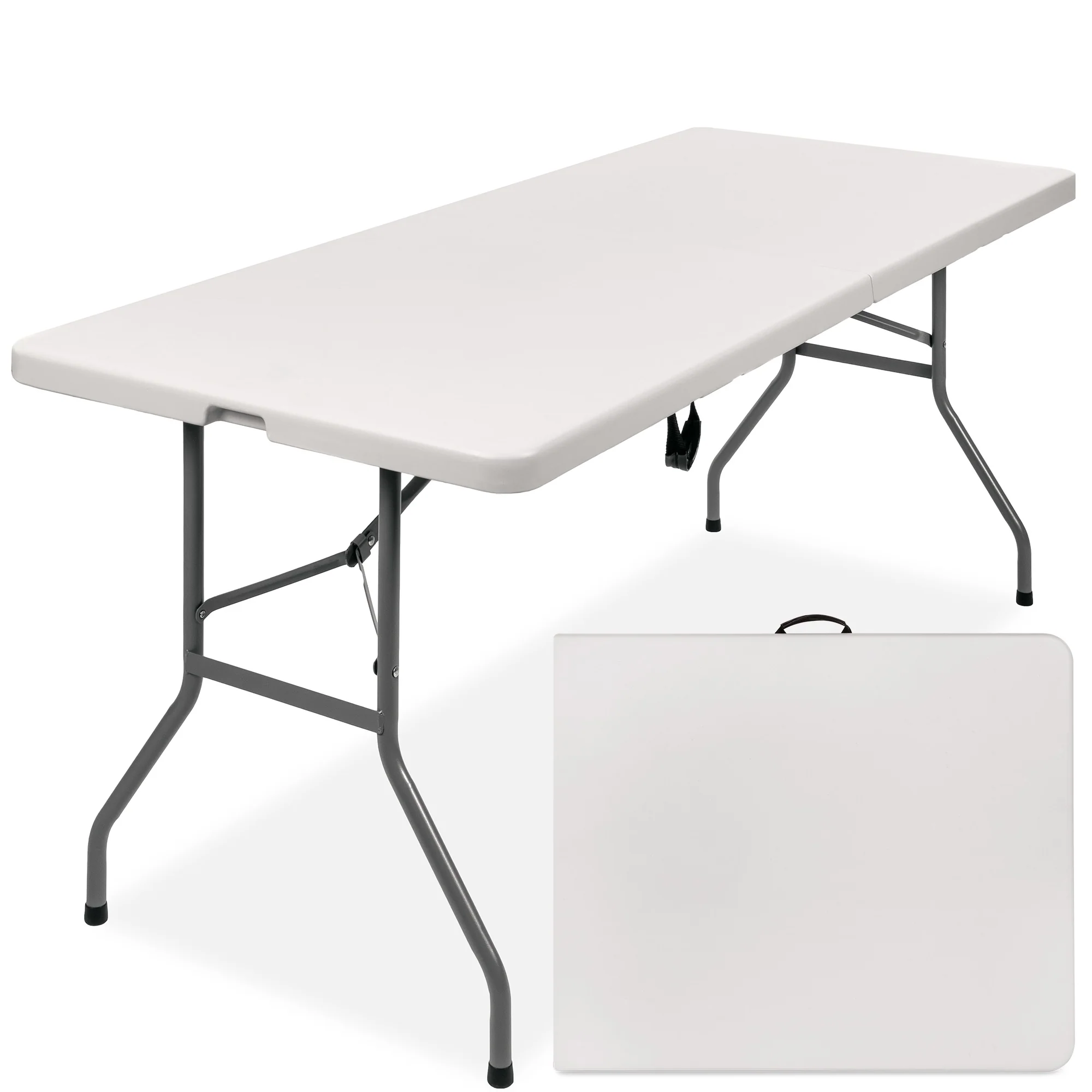 Portable Folding Plastic Dining Table w/ Handle, Lock - 6ft - Image 8