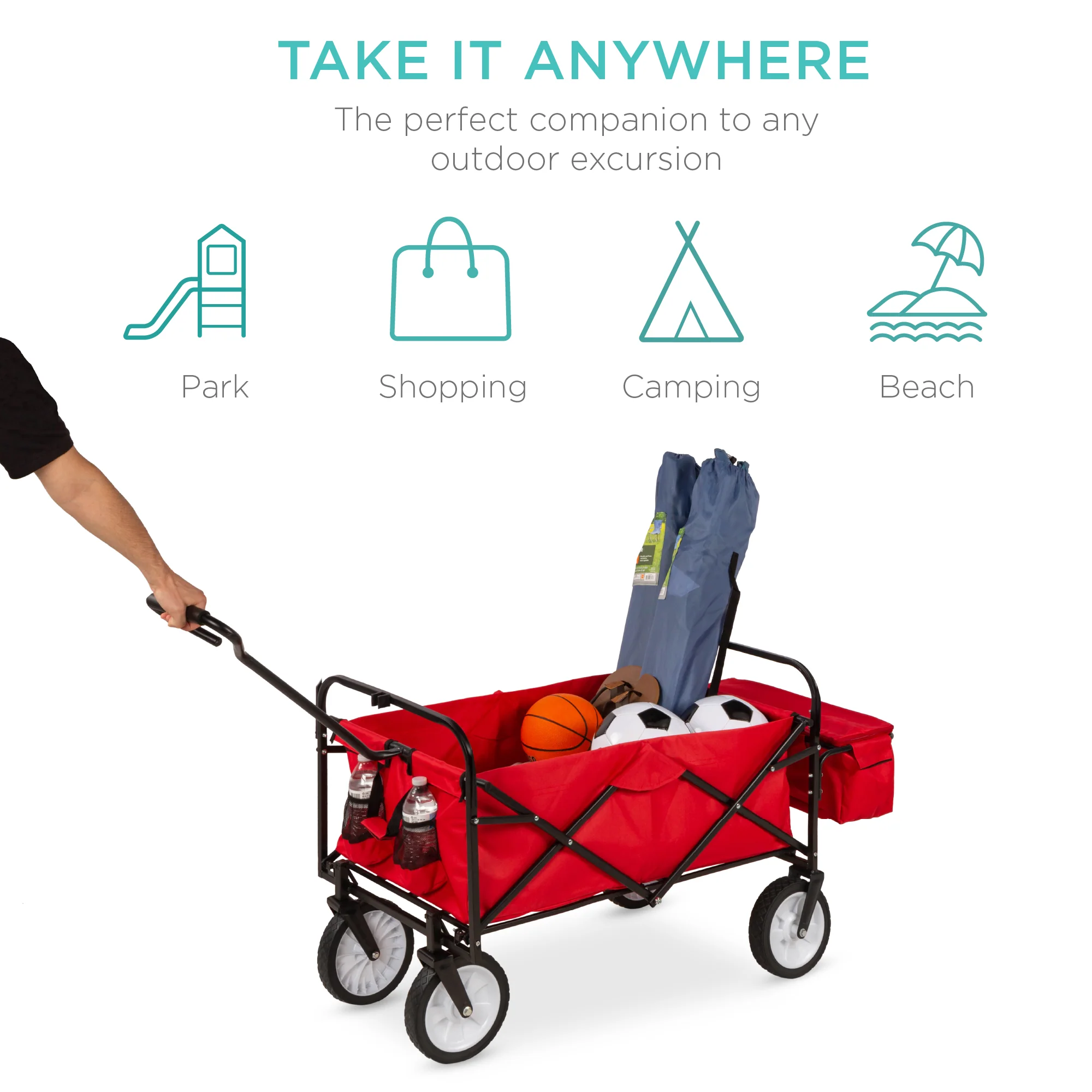 Utility Wagon Cart w/ Folding Design, 2 Cup Holders, Removable Canopy - Image 12