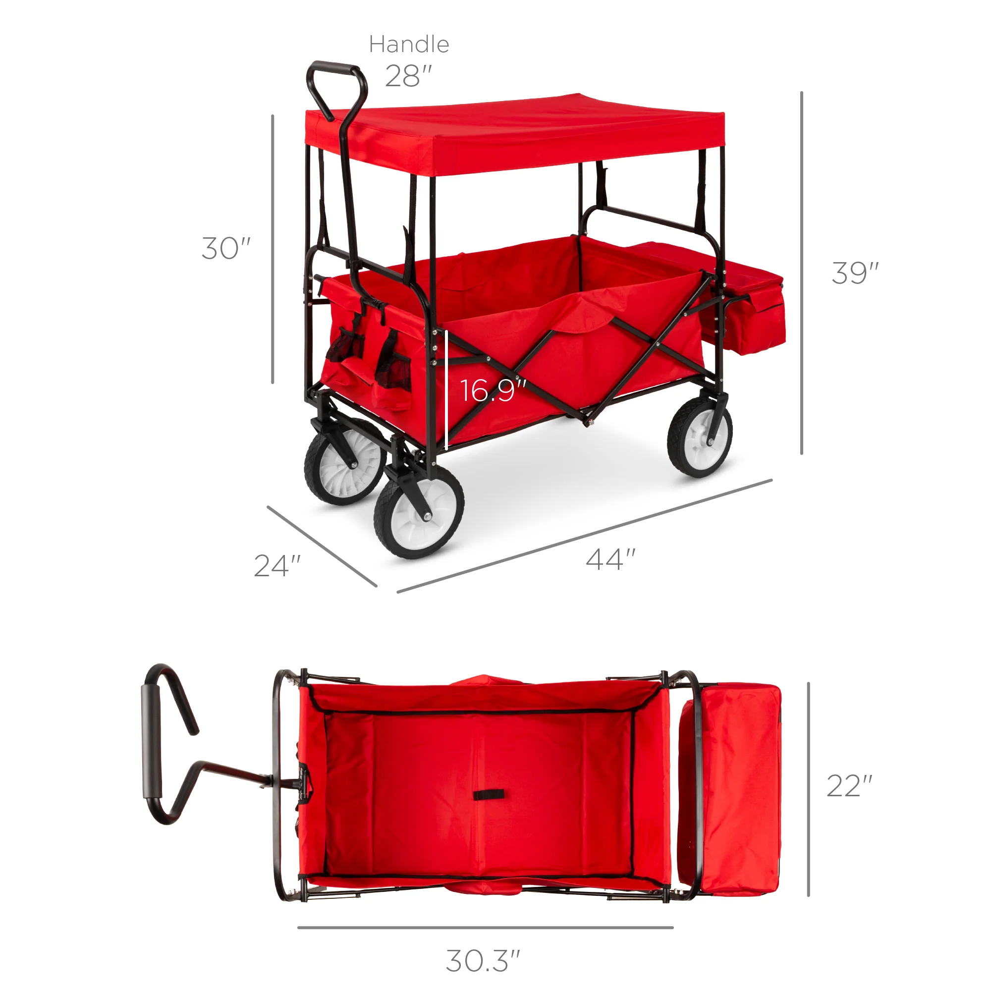Utility Wagon Cart w/ Folding Design, 2 Cup Holders, Removable Canopy - Image 14