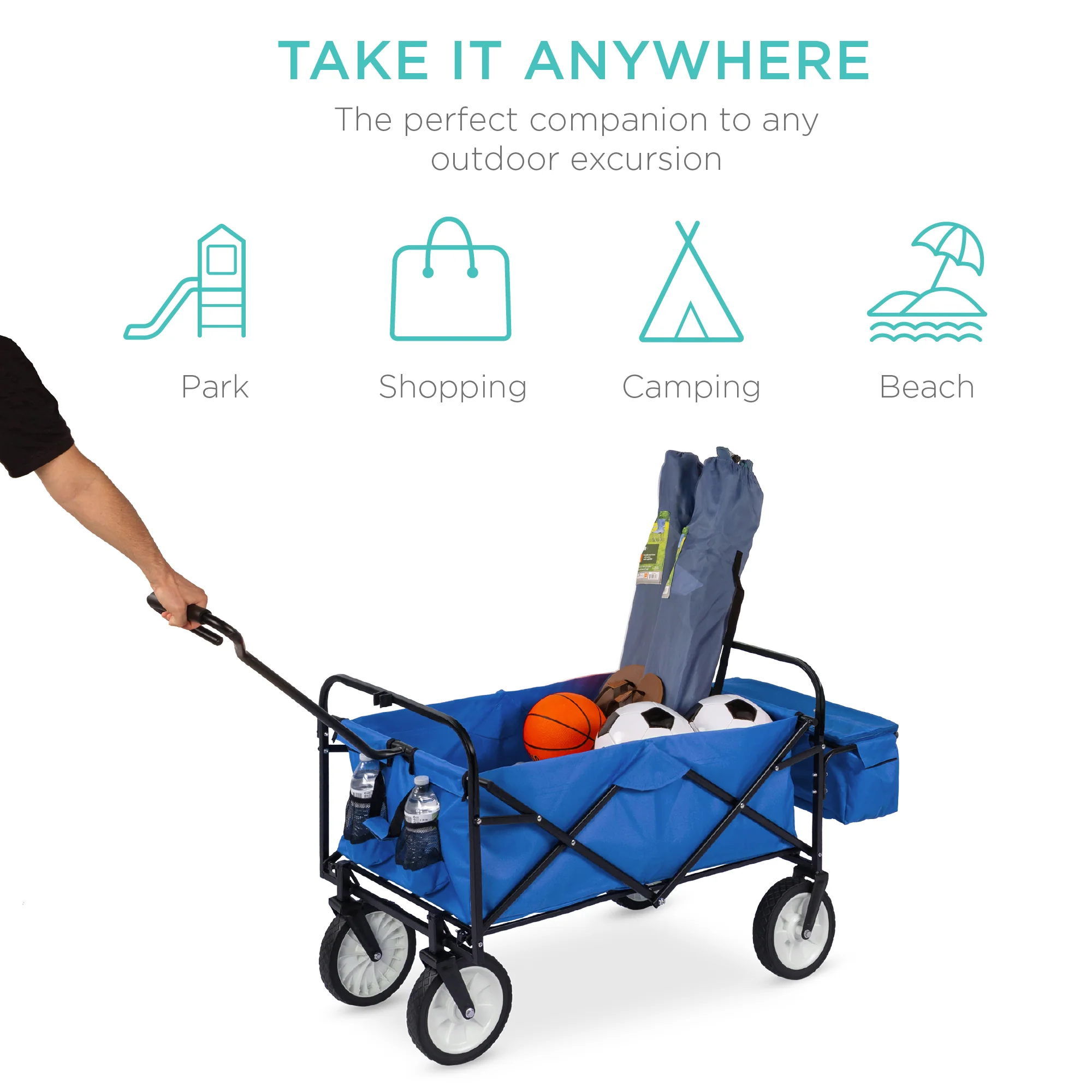 Utility Wagon Cart w/ Folding Design, 2 Cup Holders, Removable Canopy - Image 5
