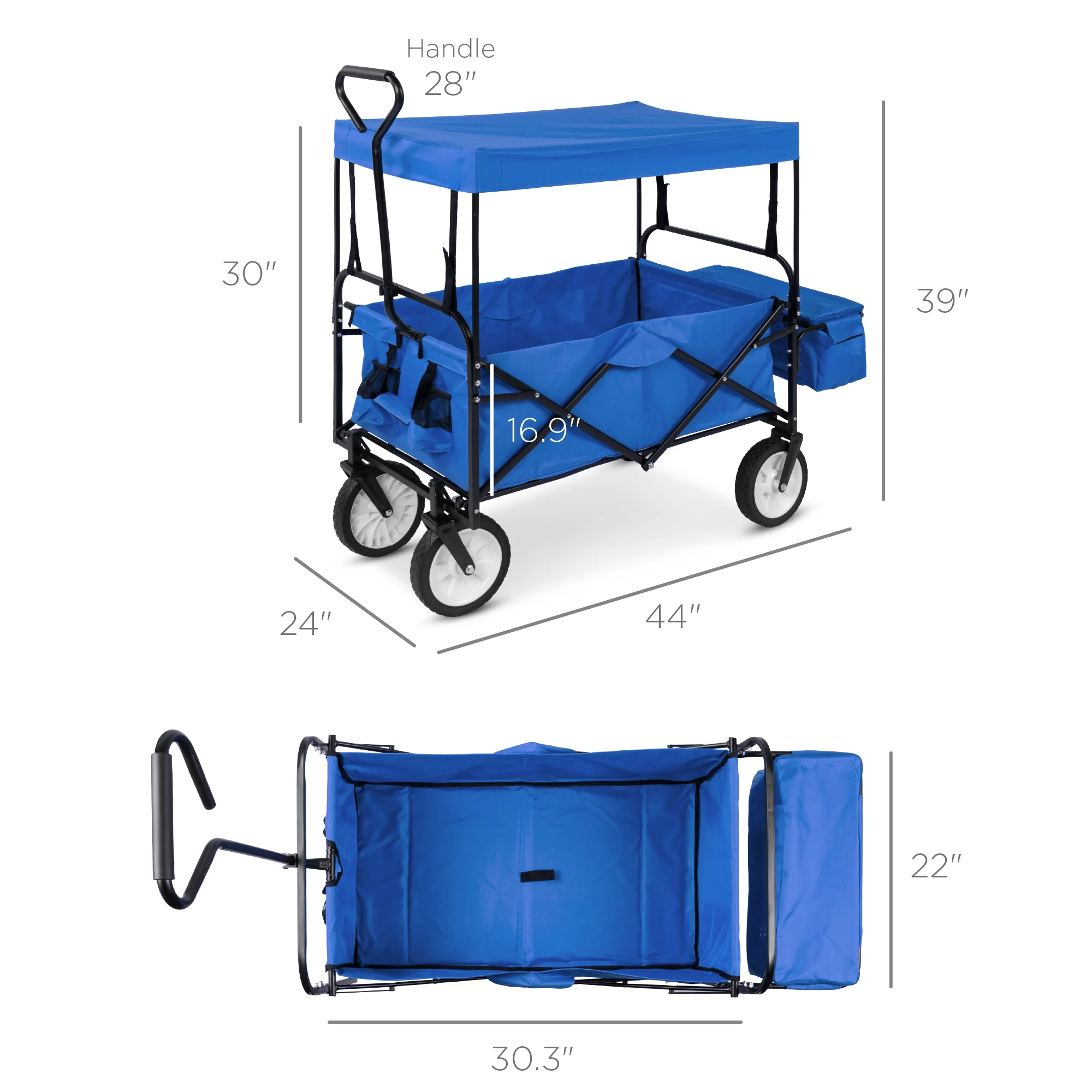 Utility Wagon Cart w/ Folding Design, 2 Cup Holders, Removable Canopy - Image 7
